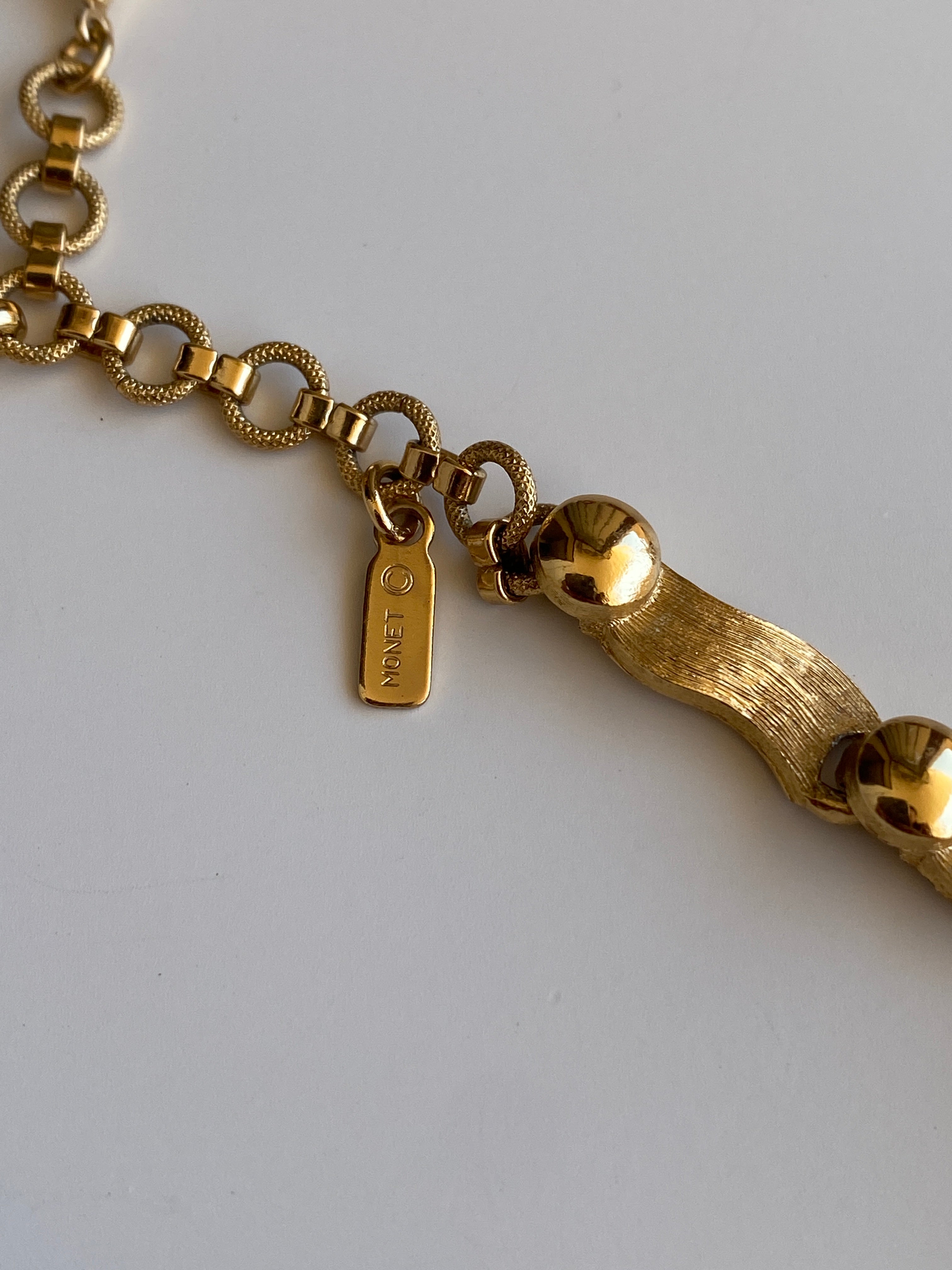 Vintage Monet Brushed Gold Wave Link Choker Necklace