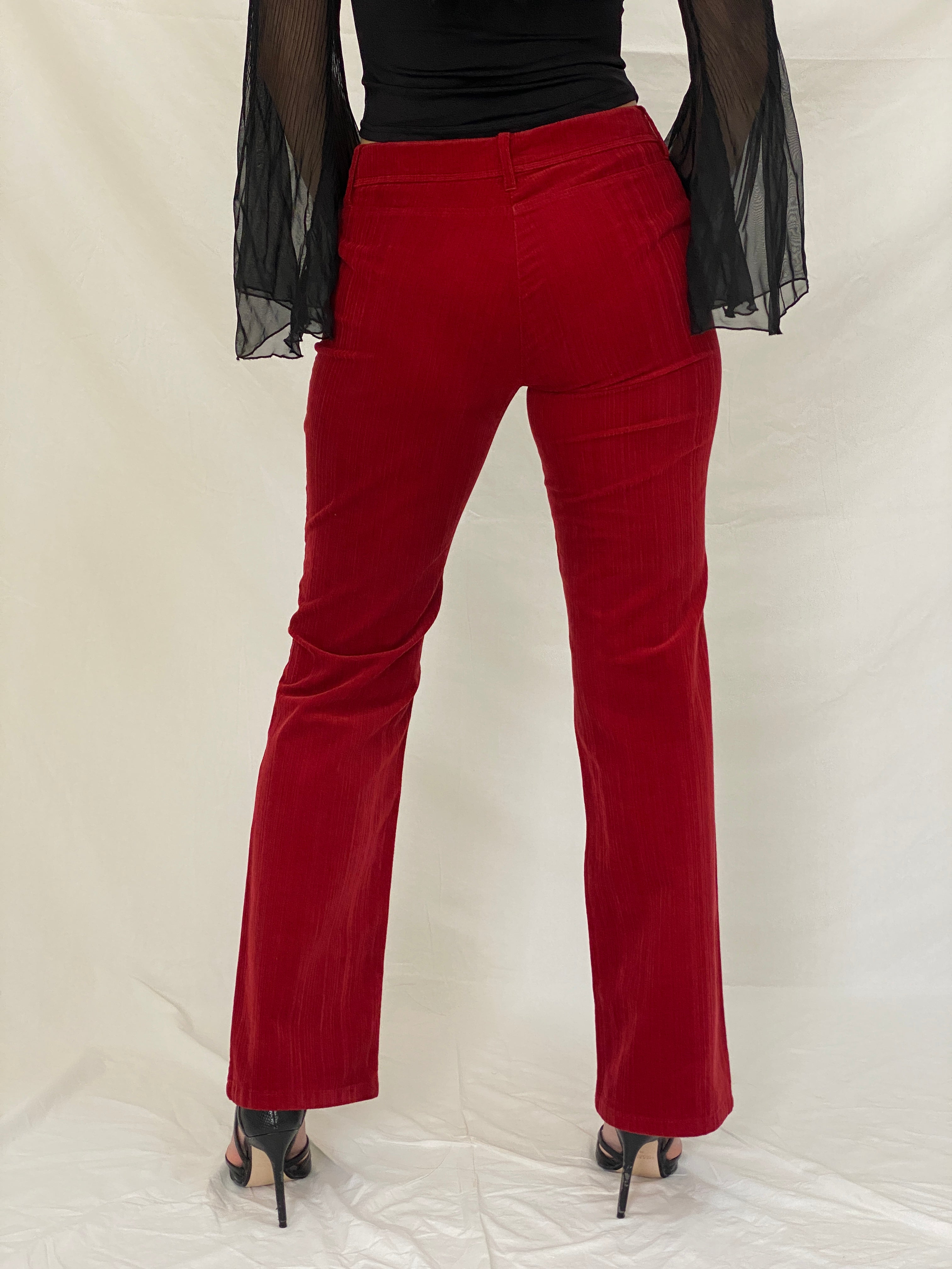 Y2K ZERRES Stretch Red Corduroy Straight Leg Mid Rise Pants - 38EU
