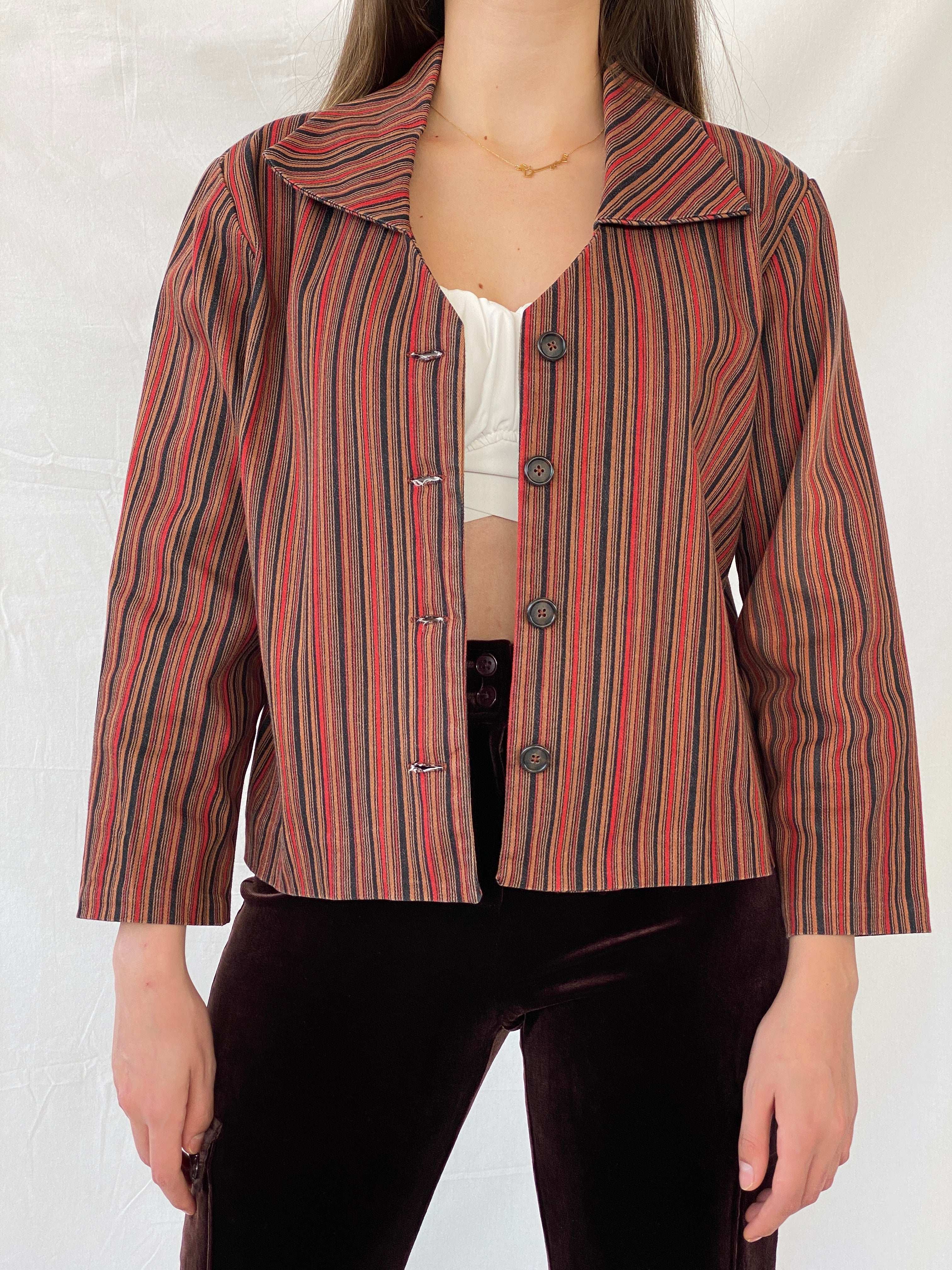 Vintage Handmade Brown & Red Striped Blazer - M