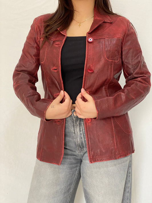 Vintage Arturo Paris Distressed Red Genuine Goat Leather Blazer Jacket - M