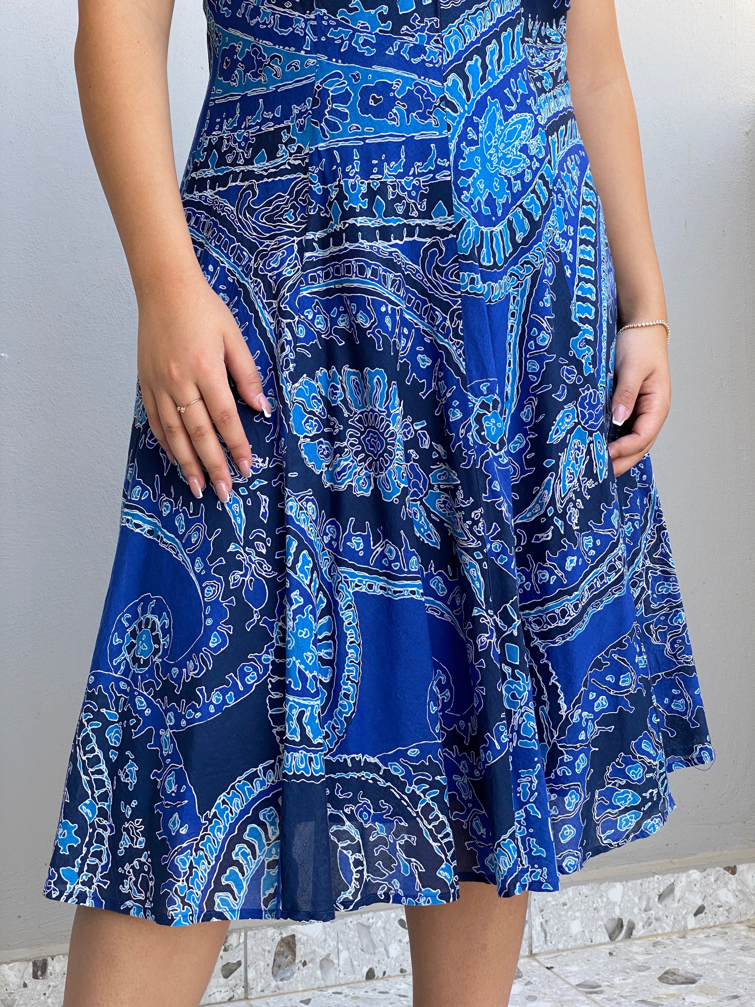 Vintage Y2K Jones New York Signature Blue Paisley Sleeveless Fit & Flare Dress - M