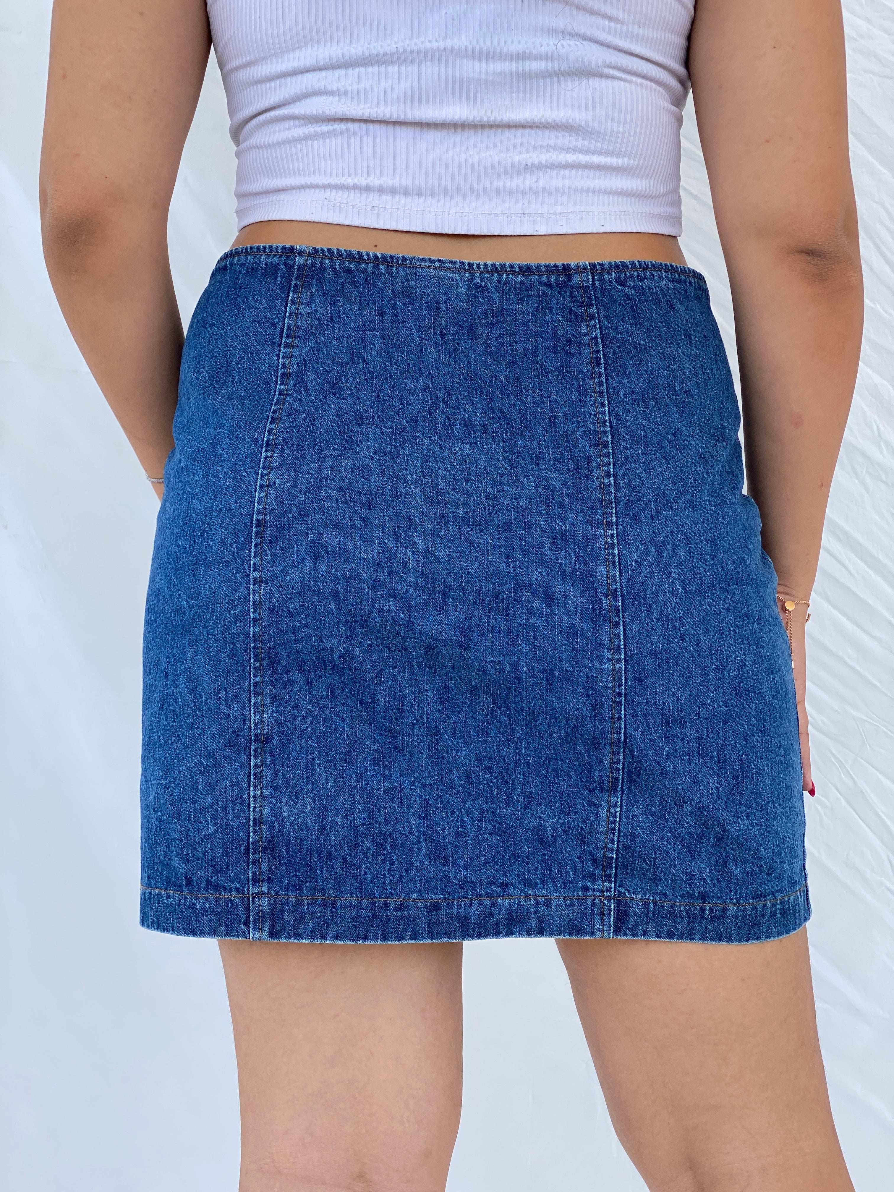 90s Vintage Blue Button Up Denim Skirt - L - Balagan Vintage Mini Skirt 00s, 90s, denim, denim skirt, Dina, NEW IN