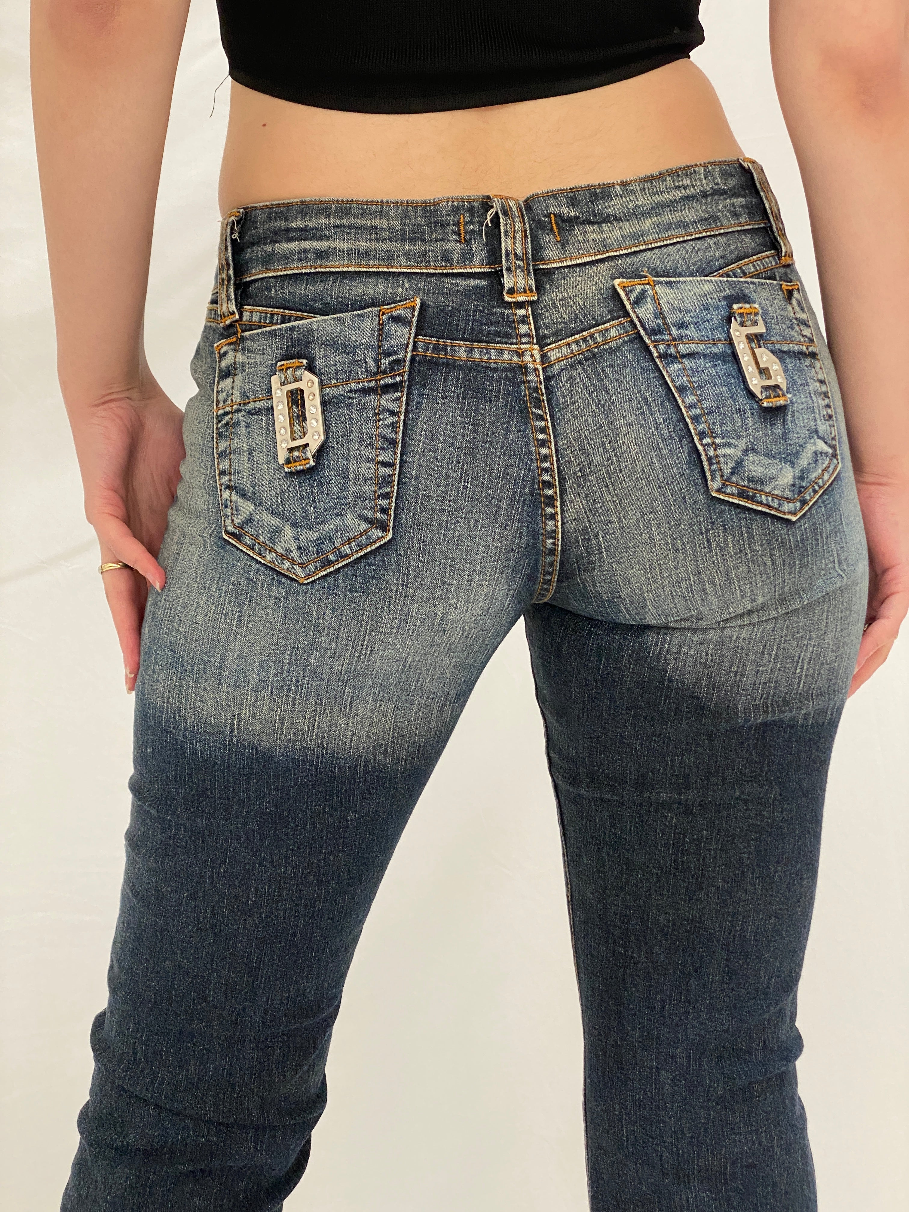Vintage Y2K D&G Dolce & Gabbana Low Rise Studded Capri Cropped Jeans -