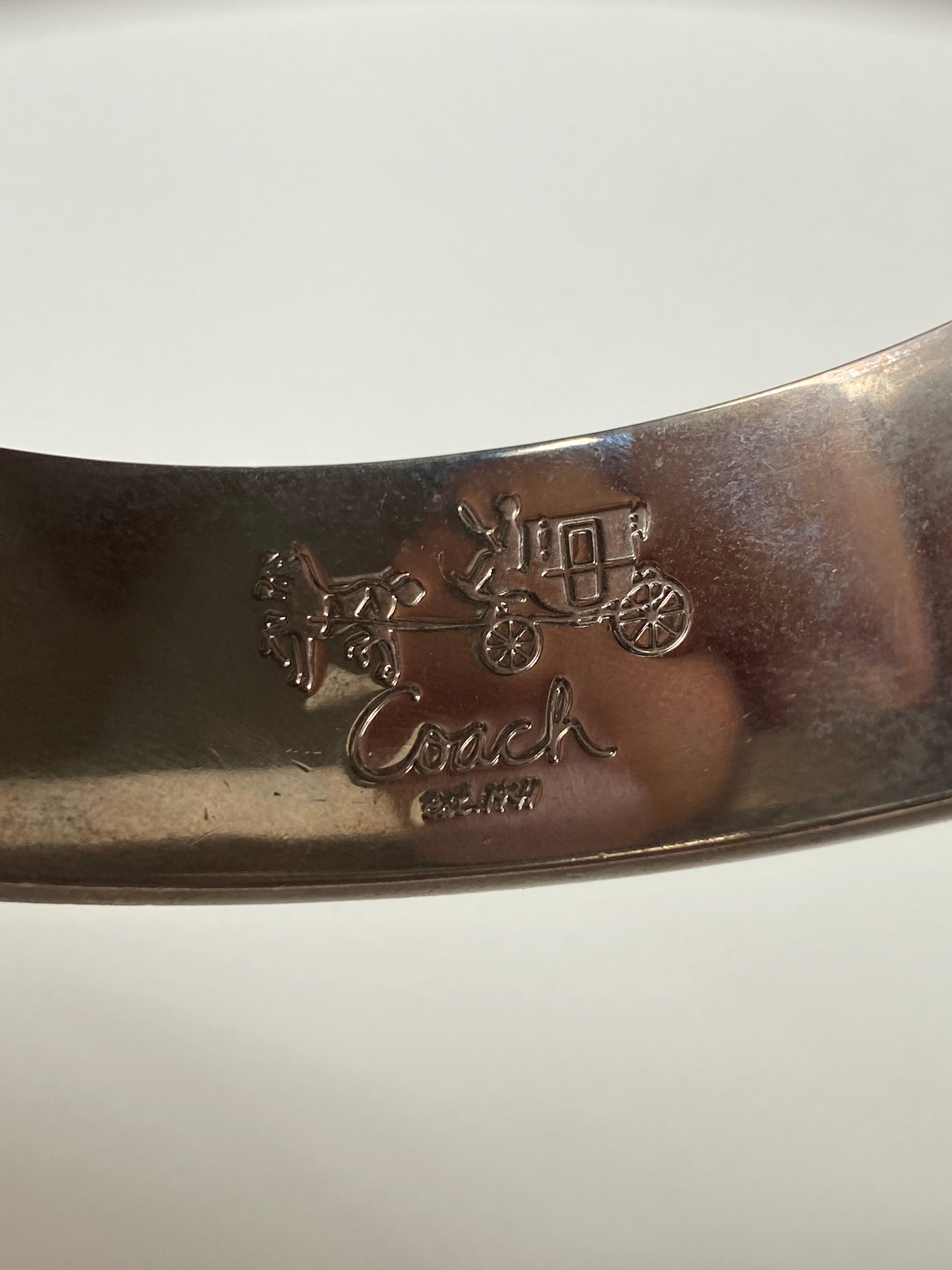 Coach Signature Enamel Logo Bangle Bracelet Silver-Tone Designer Cuff