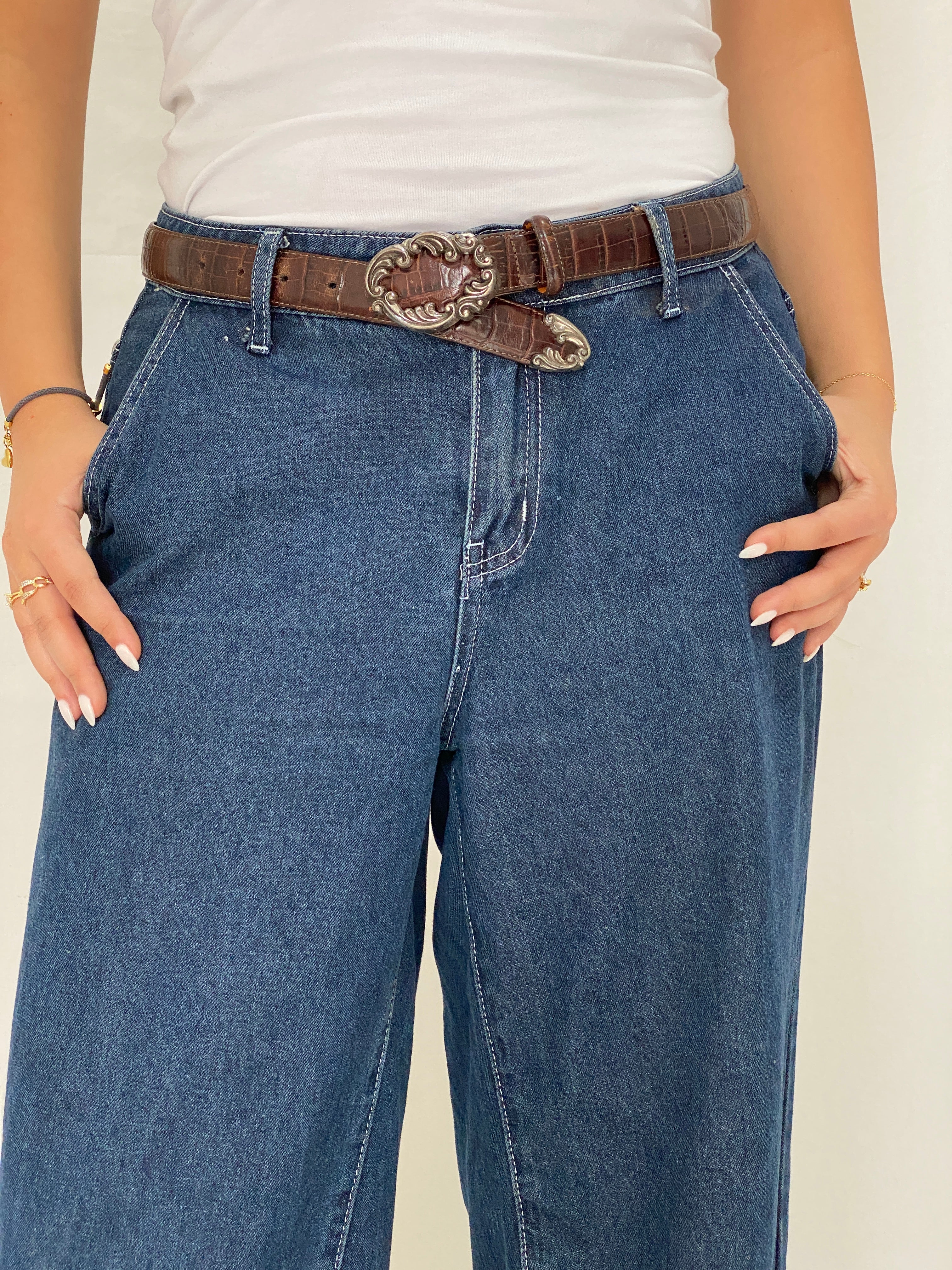 Vintage Brighton Brown Croc-Embossed Leather Western Y2K Classic Belt