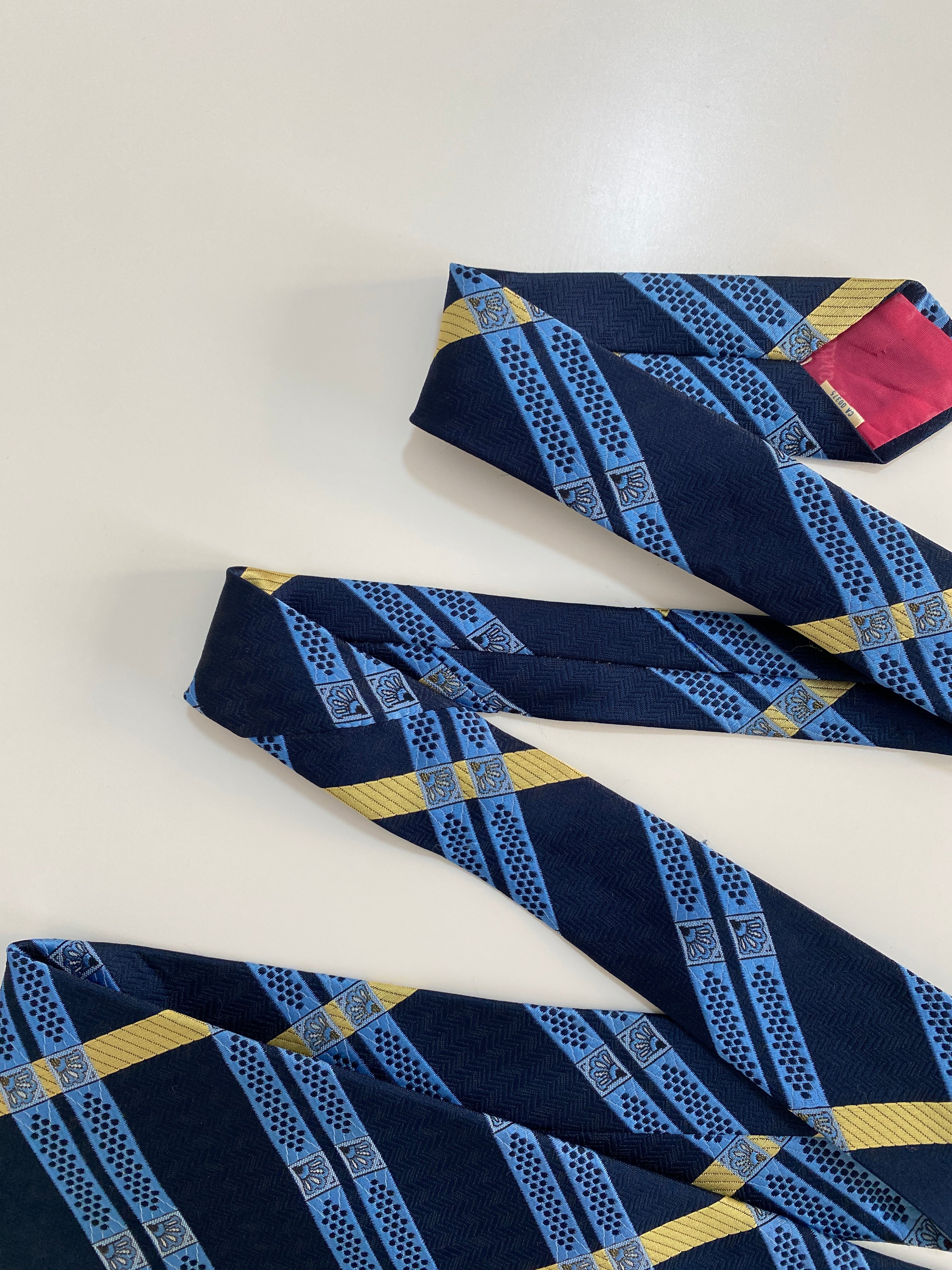 Vintage Schiaparelli Tie Navy & Yellow Geometric Stripe Rare Designer Label Tie