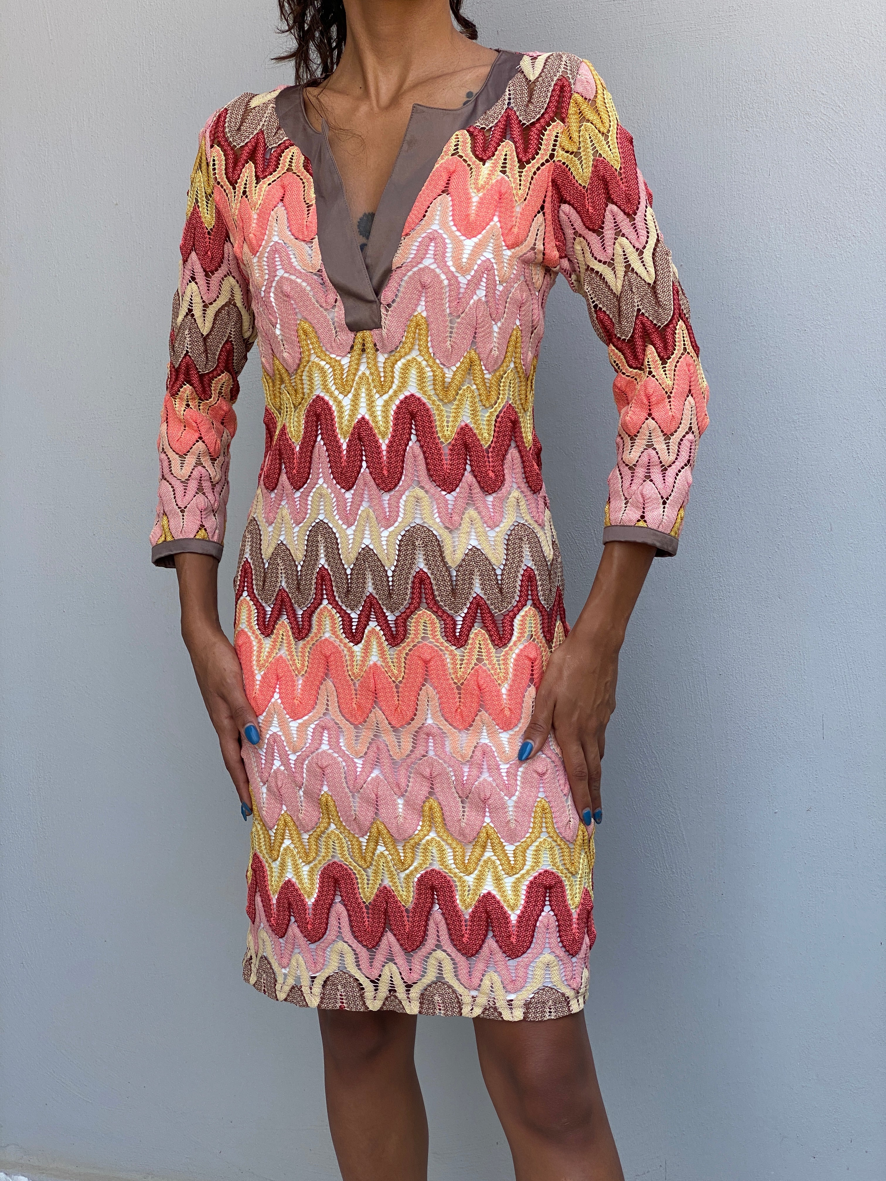 Vintage Y2K Avalanche Multicolor Crochet Lace Sheer Boho Midi Dress - S