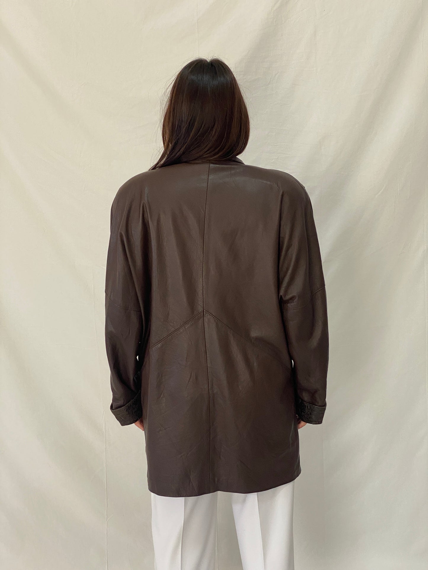 Vintage 1985 Brown Leather Blazer Coat Spanish Sheepskin Embossed Patchwork Jacket - L