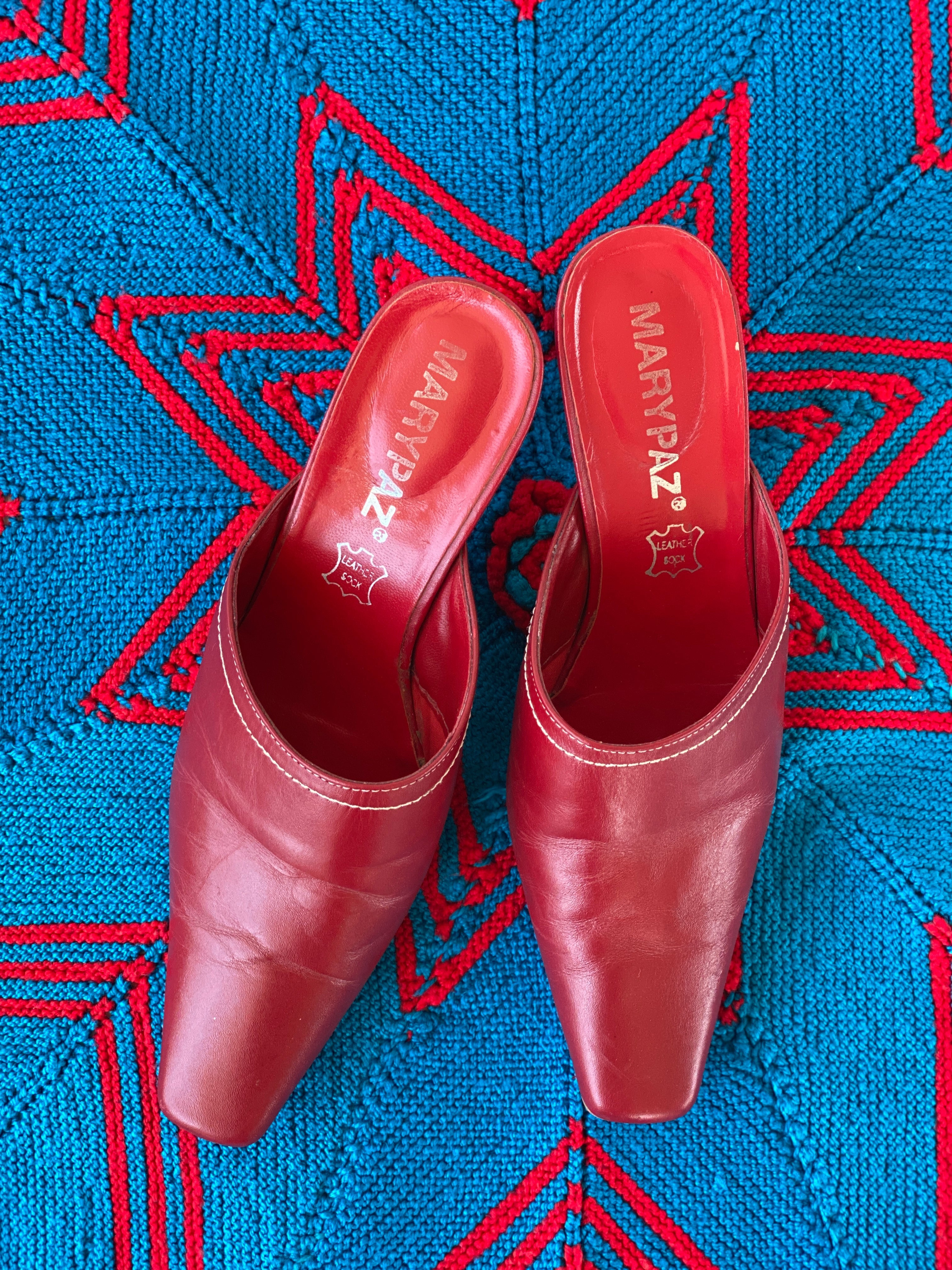 Vintage 90s Marypaz Red Genuine Leather Mules