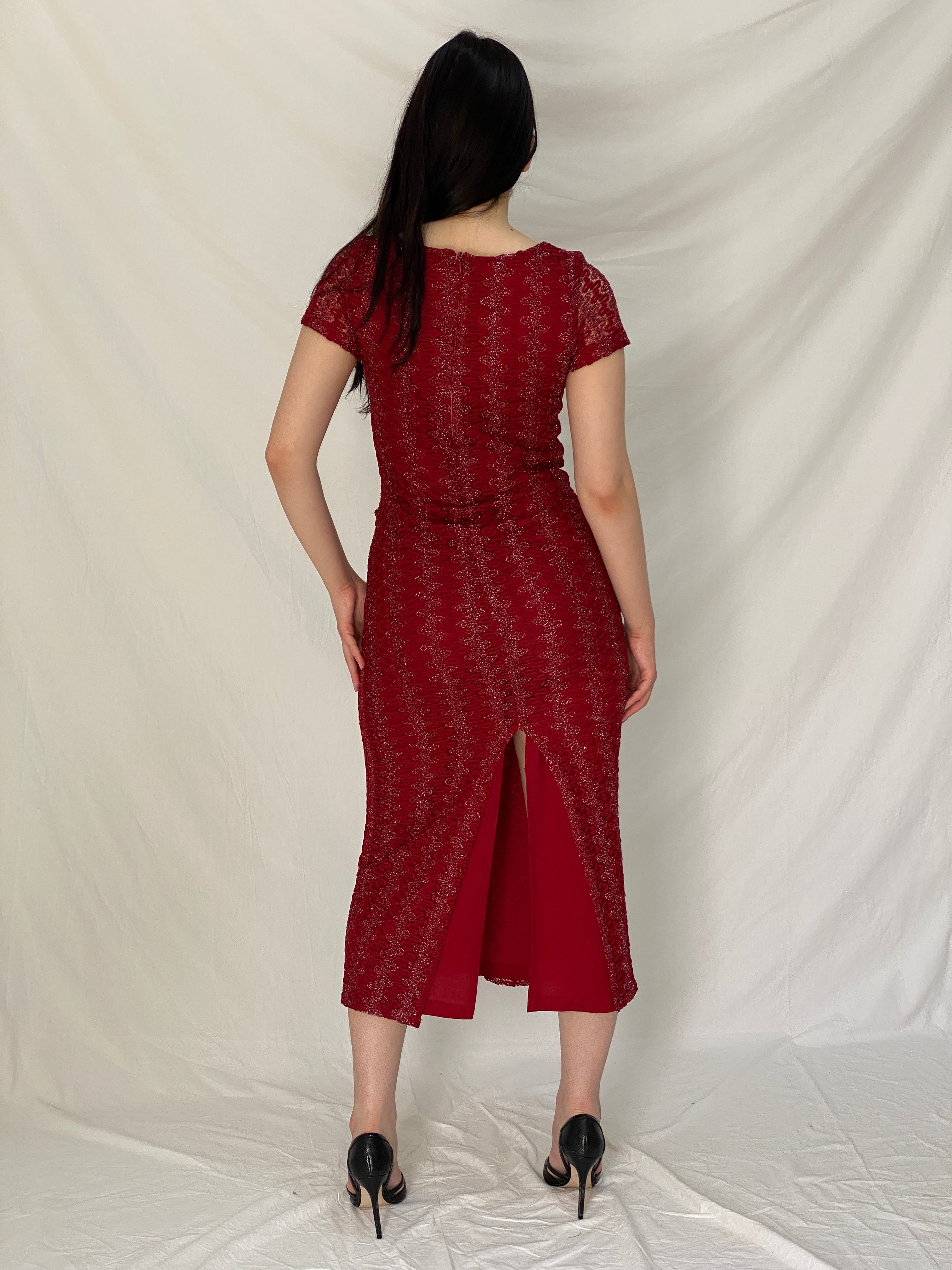 Vintage Y2K Romina Red Lace Knit Maxi Dress - S