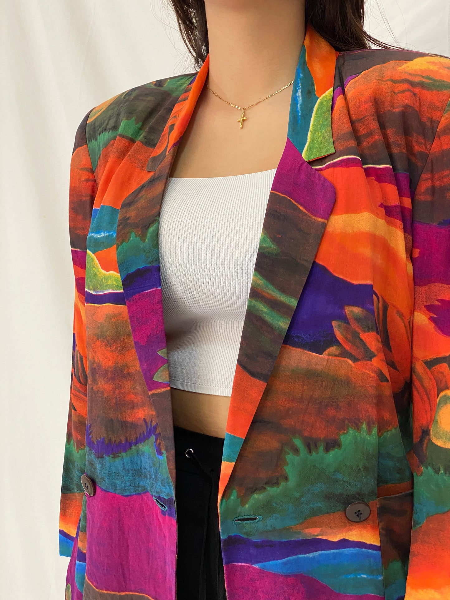 Vintage Linda Allard for Ellen Tracy Silk Abstract Landscape Art Print Blazer - M
