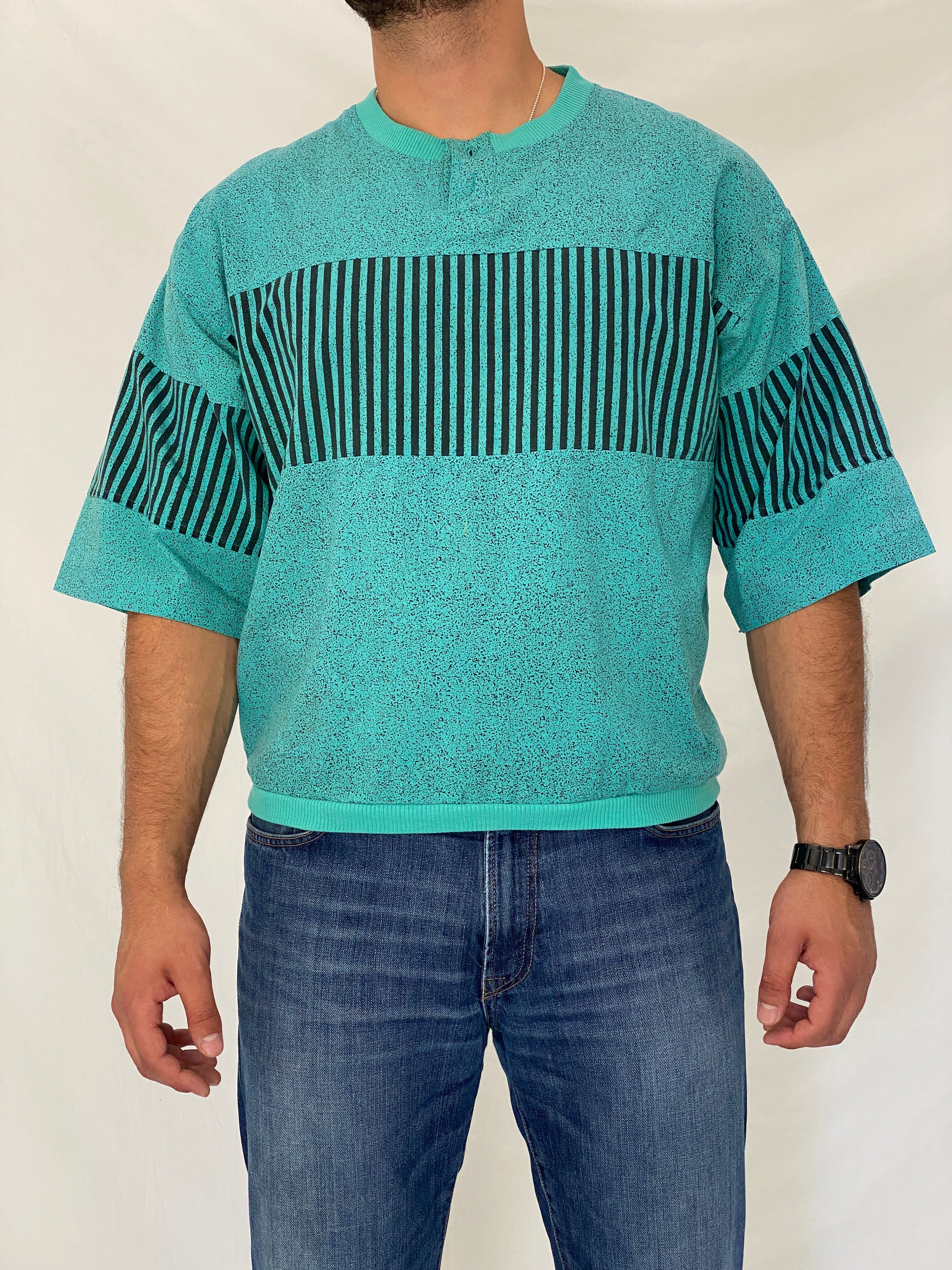 Vintage 90s Avenues by Street Scenes Teal Colorblock Knit Sport Top - L