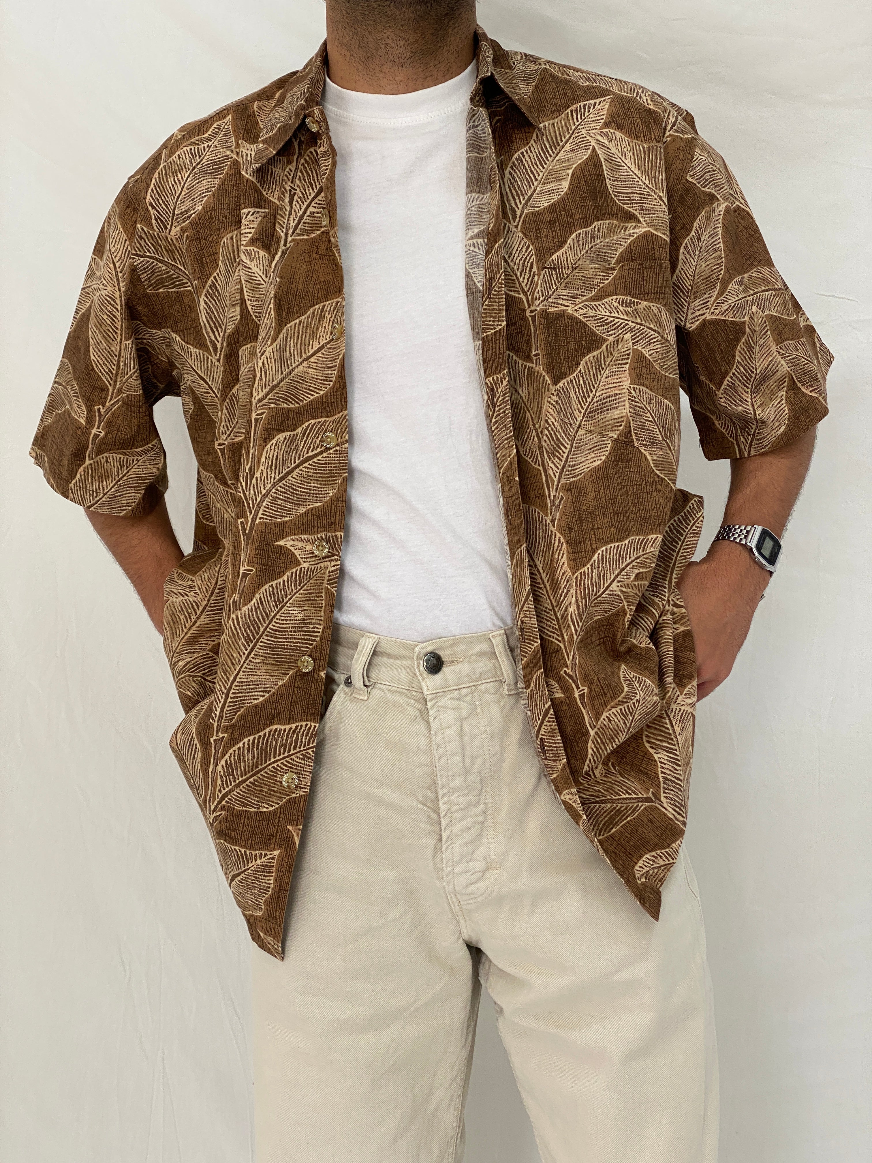 Vintage Cooke Street Honolulu Brown Tropical Cotton Hawaiian Shirt – L