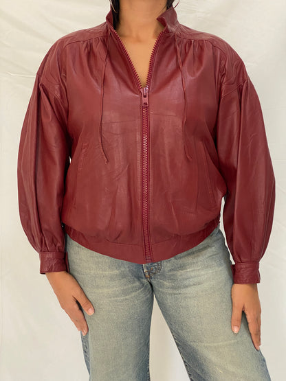 Rare Vintage Humberto J'Re Maroon Leather Bomber Dolman Sleeve Jacket - L