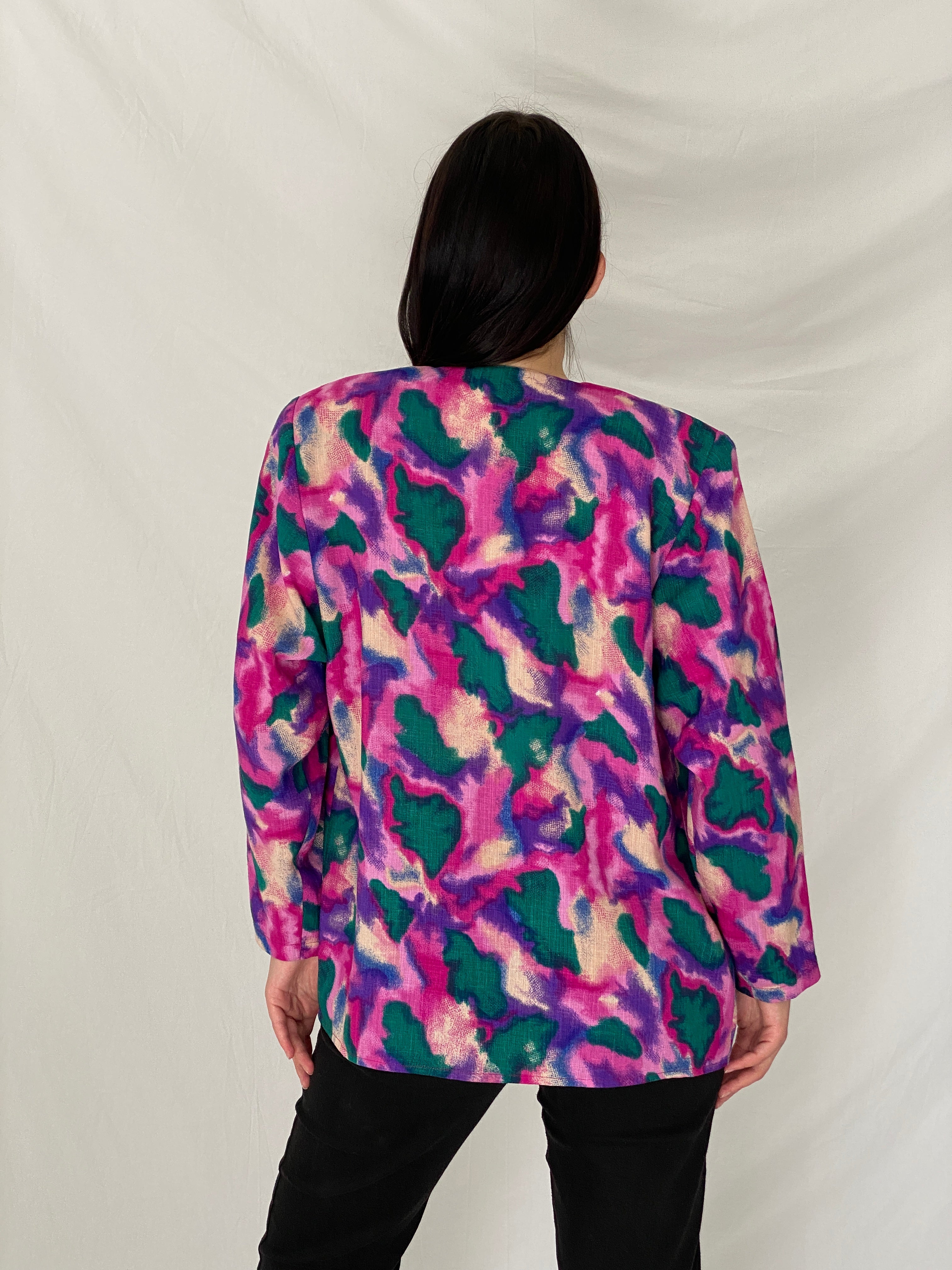 Vintage 90s Picadally London Vibrant Abstract Linen Blend Blazer – Free Size