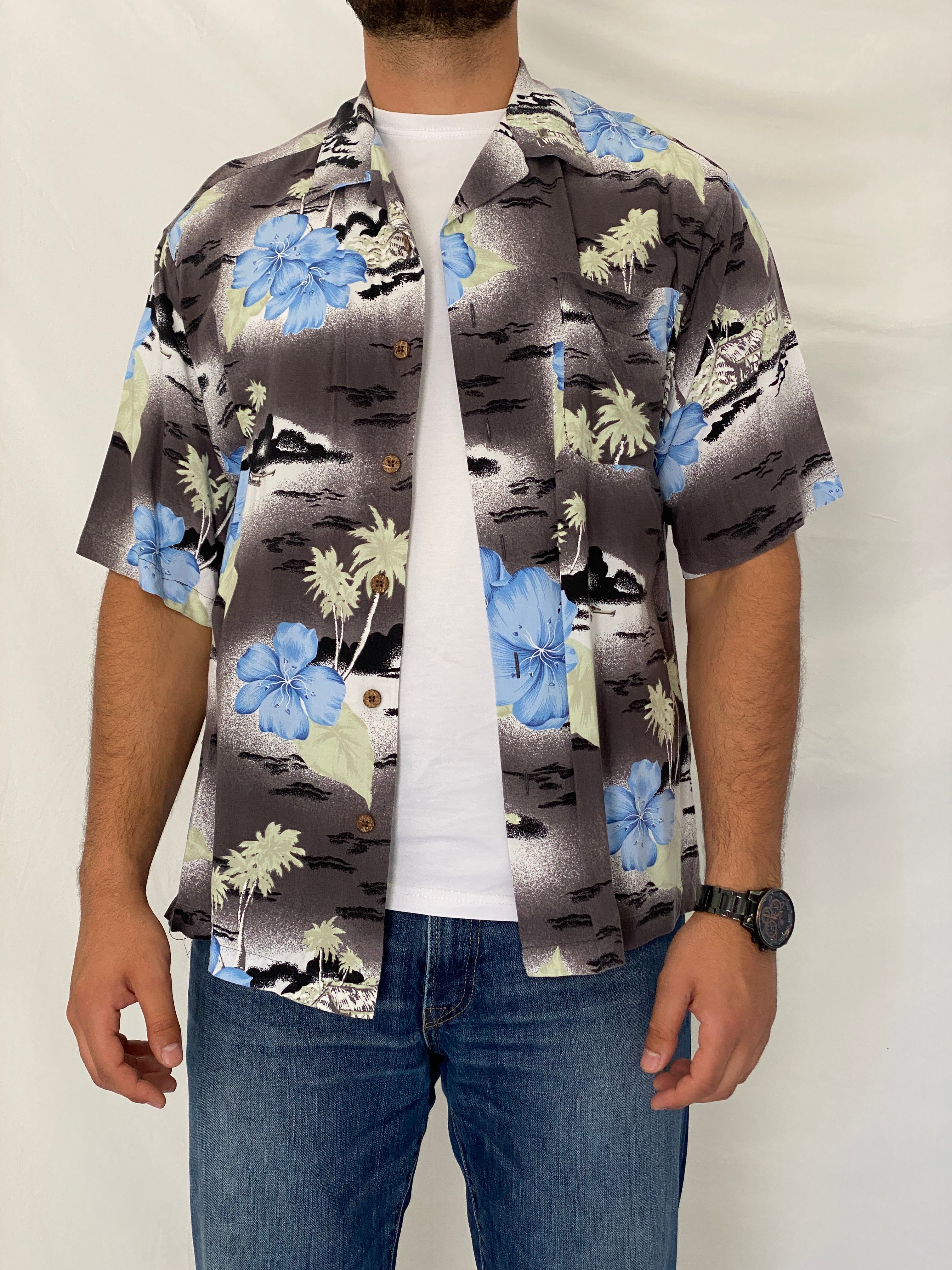 Vintage Original Island Sport Rayon Tropical Floral Camp Shirt – L