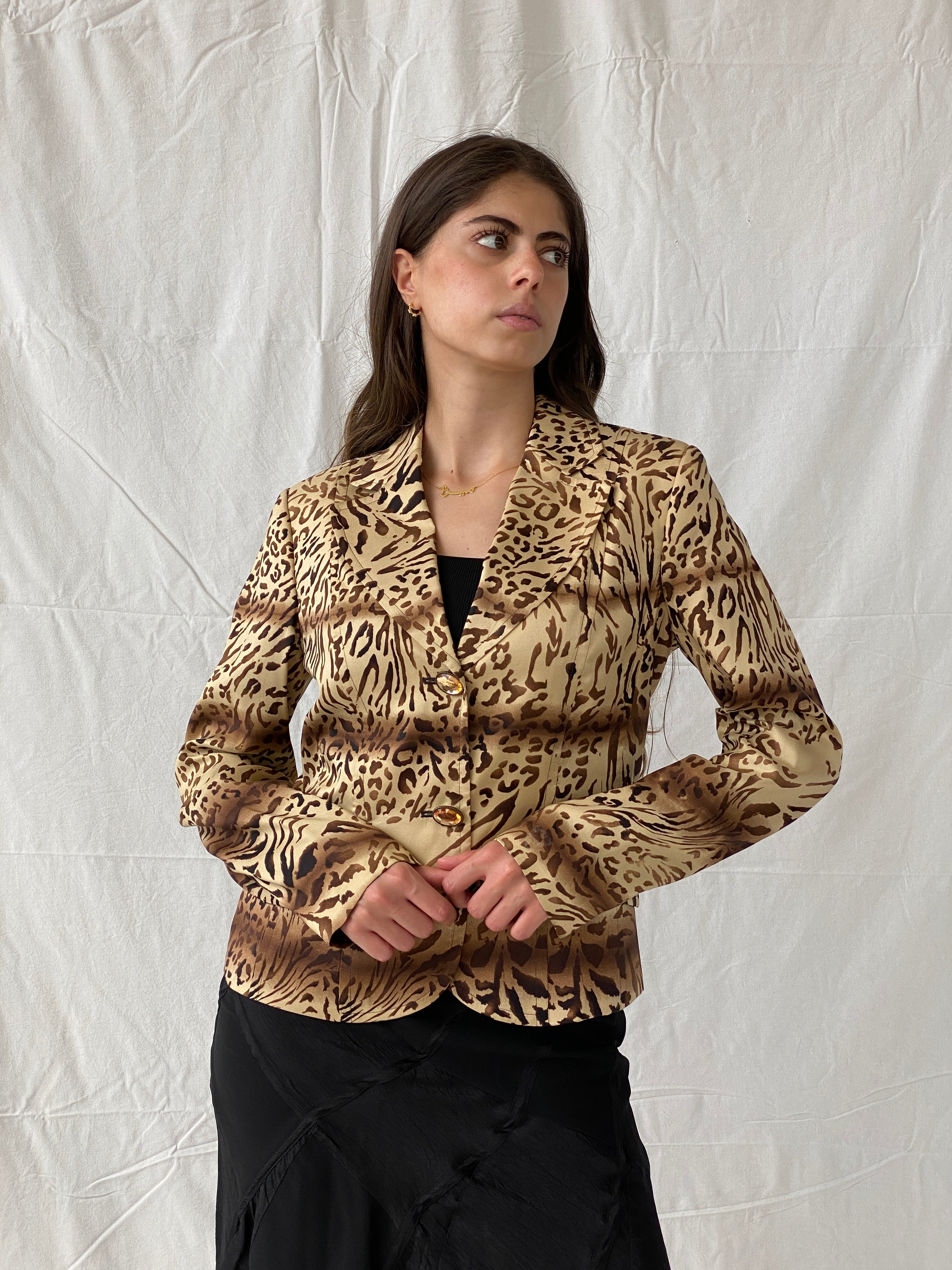 Statement Vintage Betty Barclay Silk Leopard Print Blazer - M