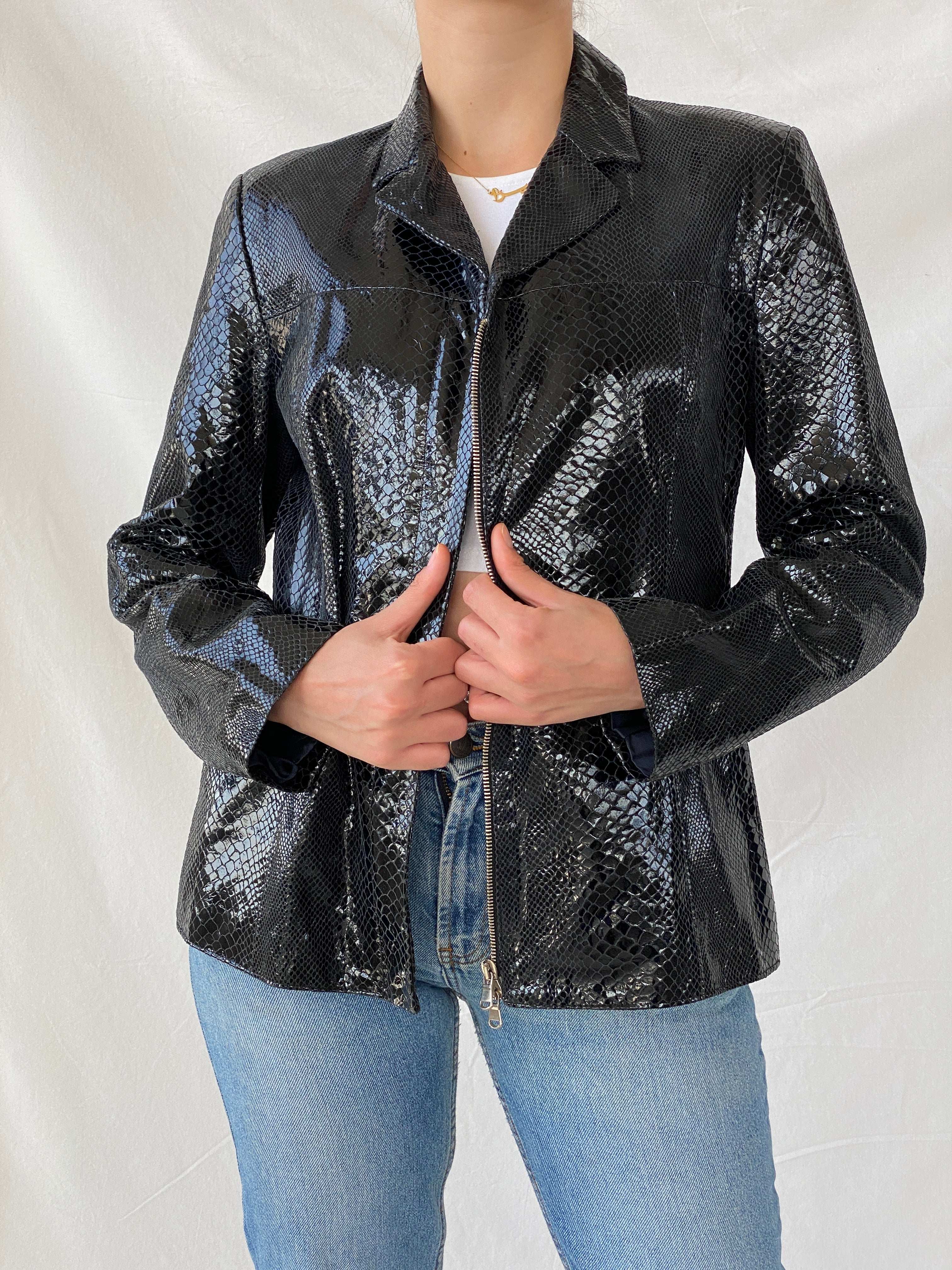 Vintage Alta Moda Firenze Black Snake Skin Leather Jacket - L