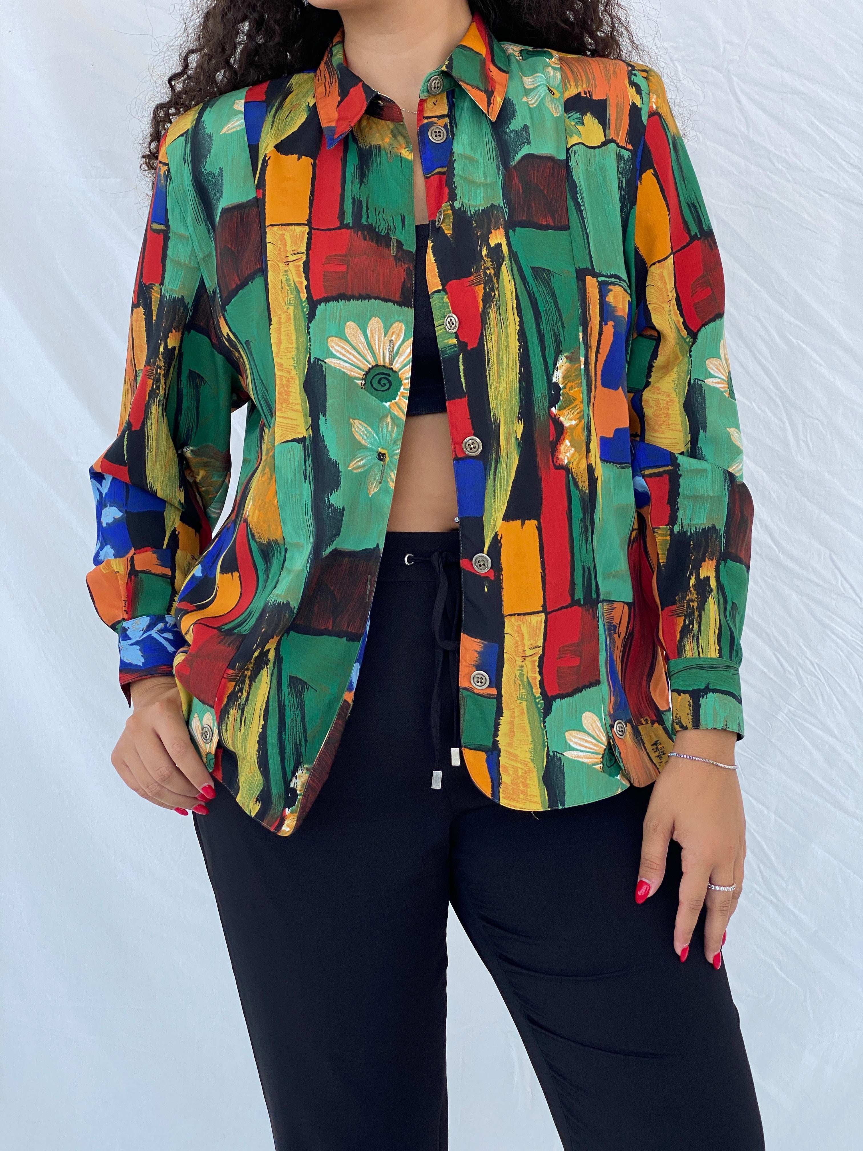 Vintage Mariëtte Full Sleeve Colorful Printed Shirt - Size L - Balagan Vintage Full Sleeve Shirt 00s, 90s, Dina, full sleeve shirt, NEW IN, printed shirt, shorts