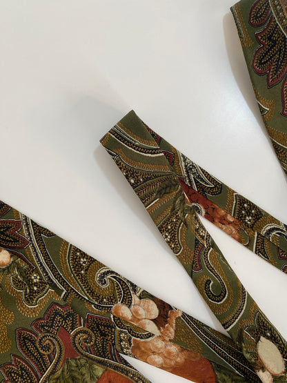 Vintage Retro Statement Woodward Silk Tie - Olive Green Paisley & Grapes Print