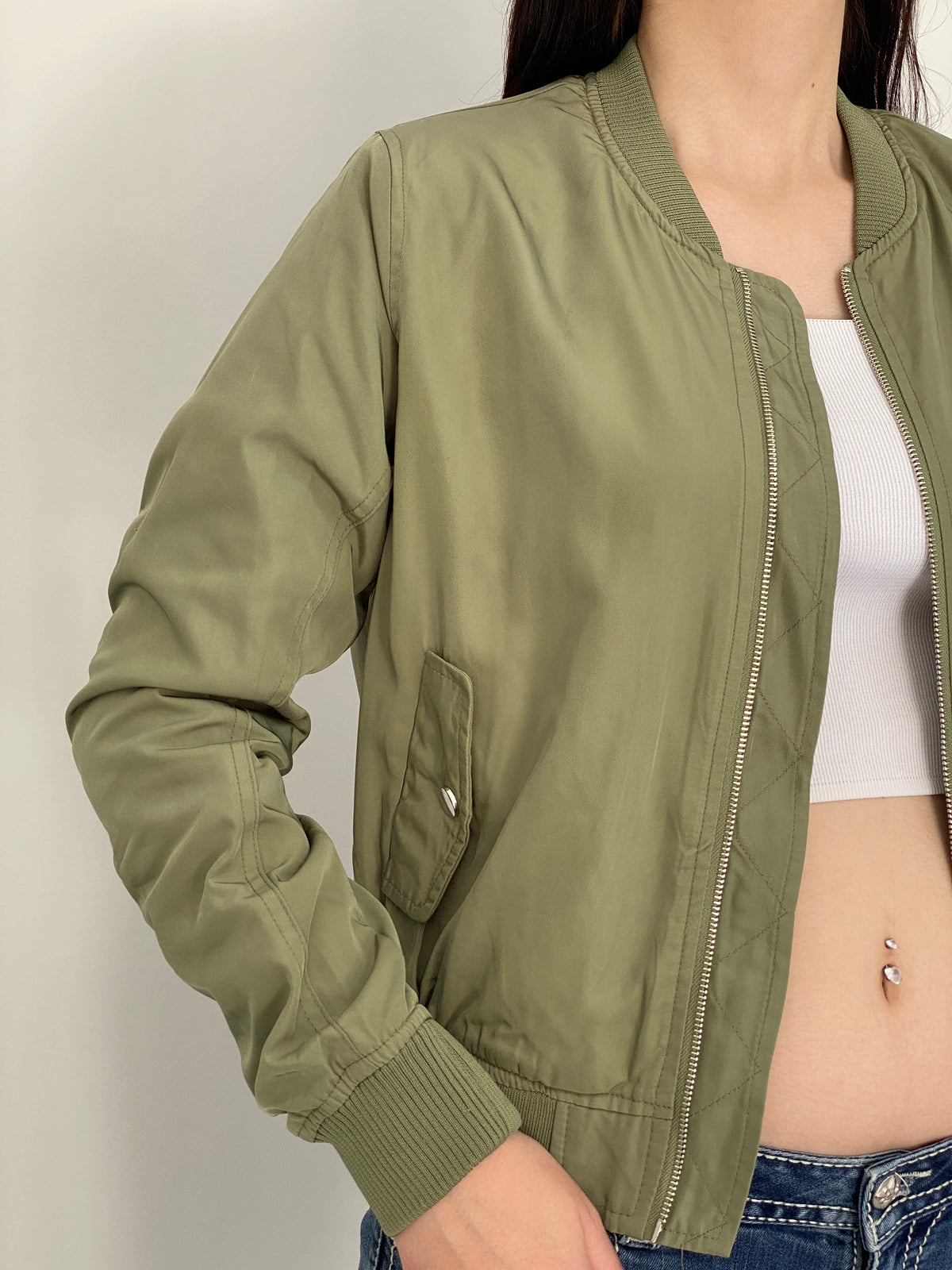 Y2K FB Sister Olive Green MA-1 Bomber Jacket - L