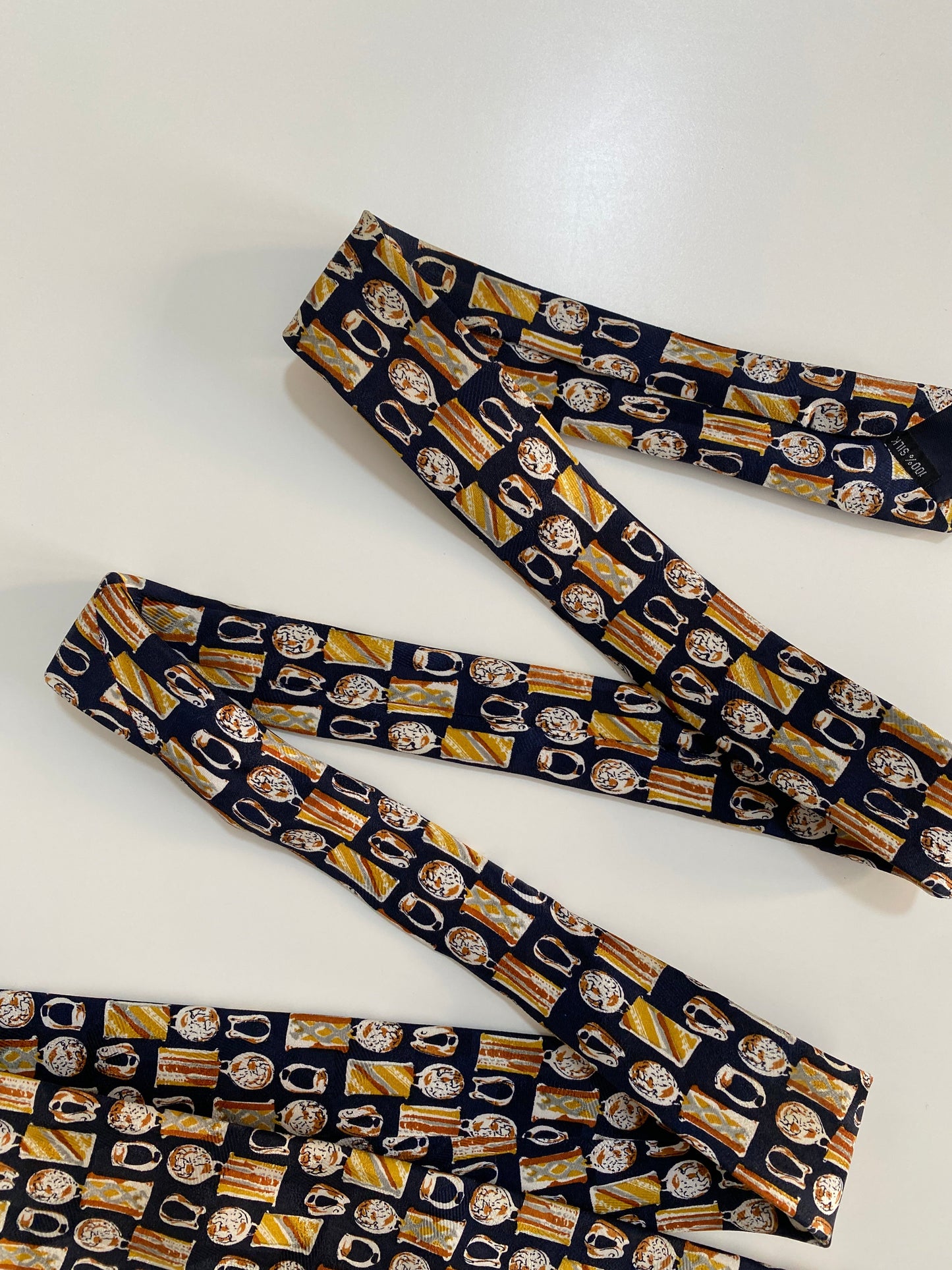 Vintage ST. LOREN Italian Silk Tie - Navy Equestrian / Horse Bit Print Made in Italy