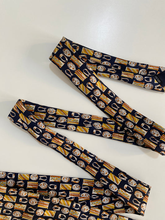 Vintage ST. LOREN Italian Silk Tie - Navy Equestrian / Horse Bit Print Made in Italy