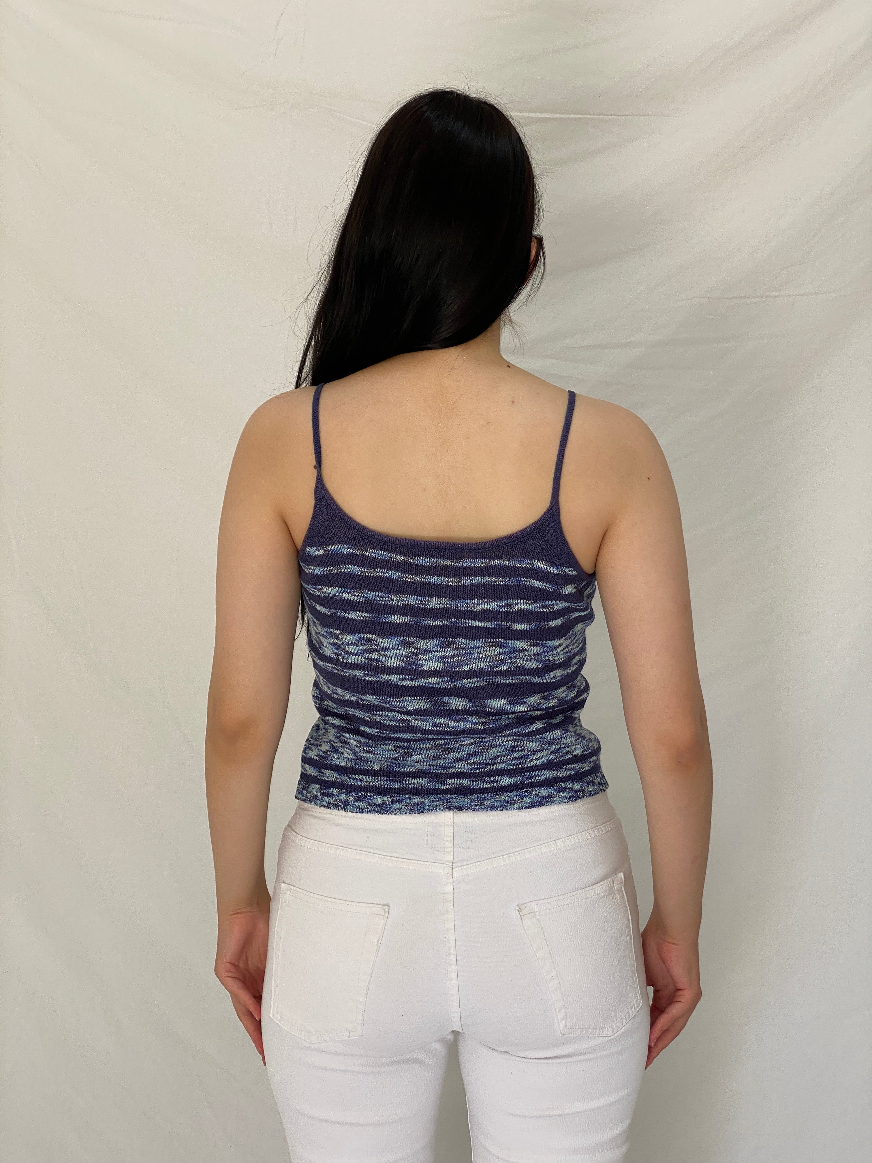 Vintage Y2K Mixin Blue Marled Knit Striped Cami Tank Top – S
