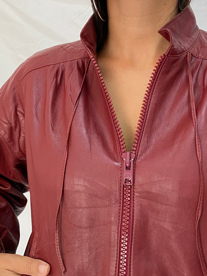 Rare Vintage Humberto J'Re Maroon Leather Bomber Dolman Sleeve Jacket - L