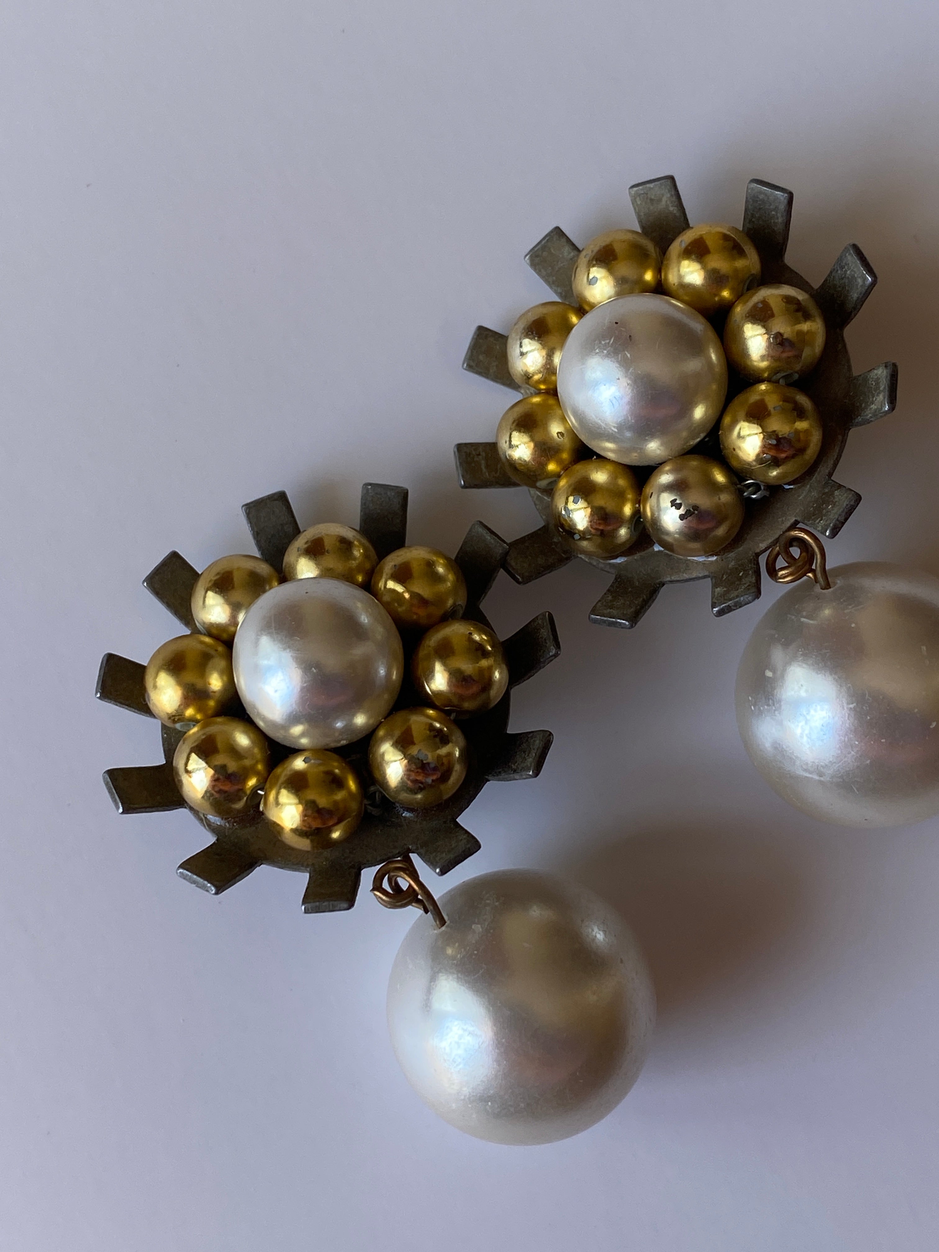 Vintage 1950s Coro Craft Green Rhinestone Gold Tone Clip-On Earrings