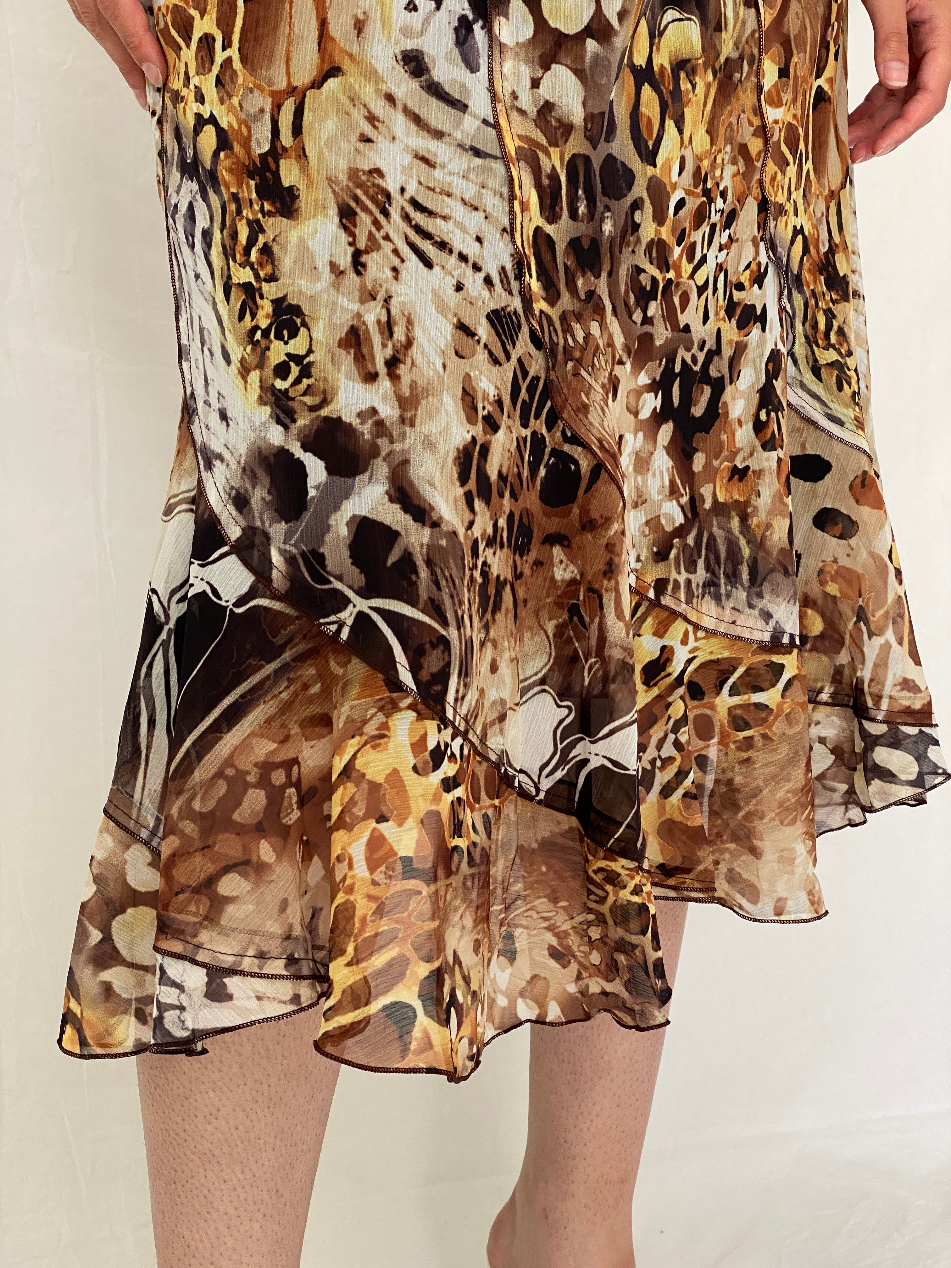 Vintage Y2K Brown Animal Print Mesh Midi Skirt – L