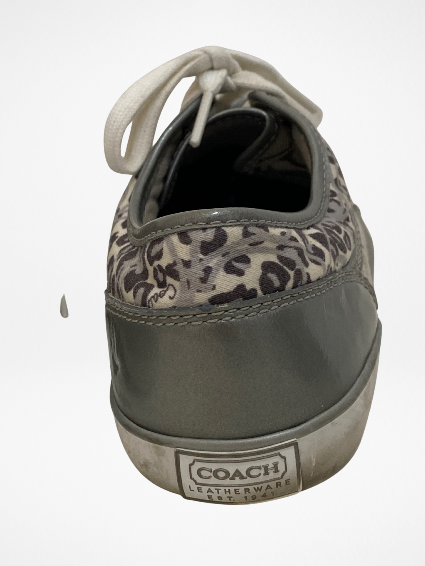 Coach Gray Monogram Canvas Sneakers with Leopard Trim - 38.5EU