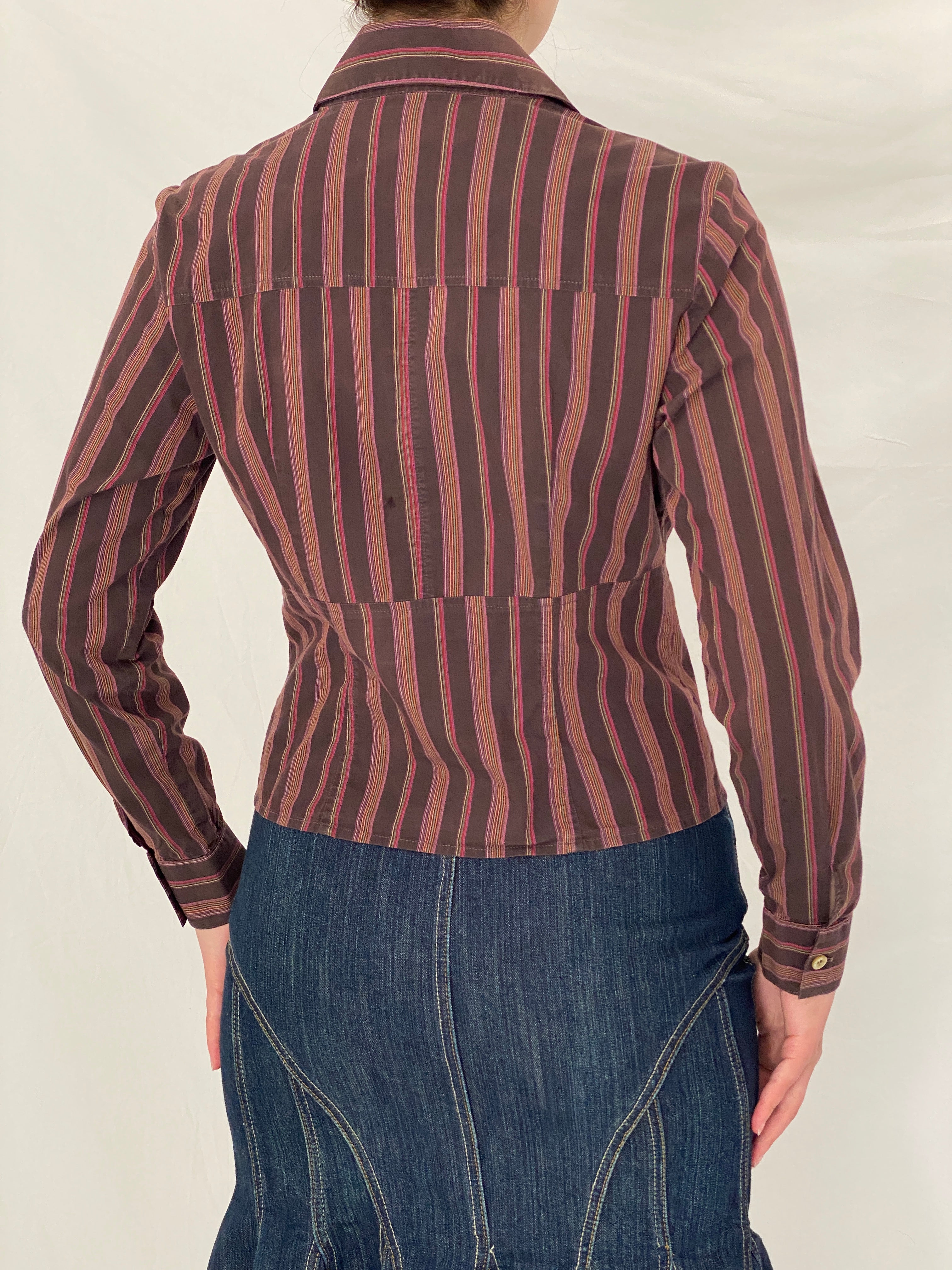 Vintage Y2K La Chemiserie dAVELINE Brown Stripe Buckle Waist Shirt - S