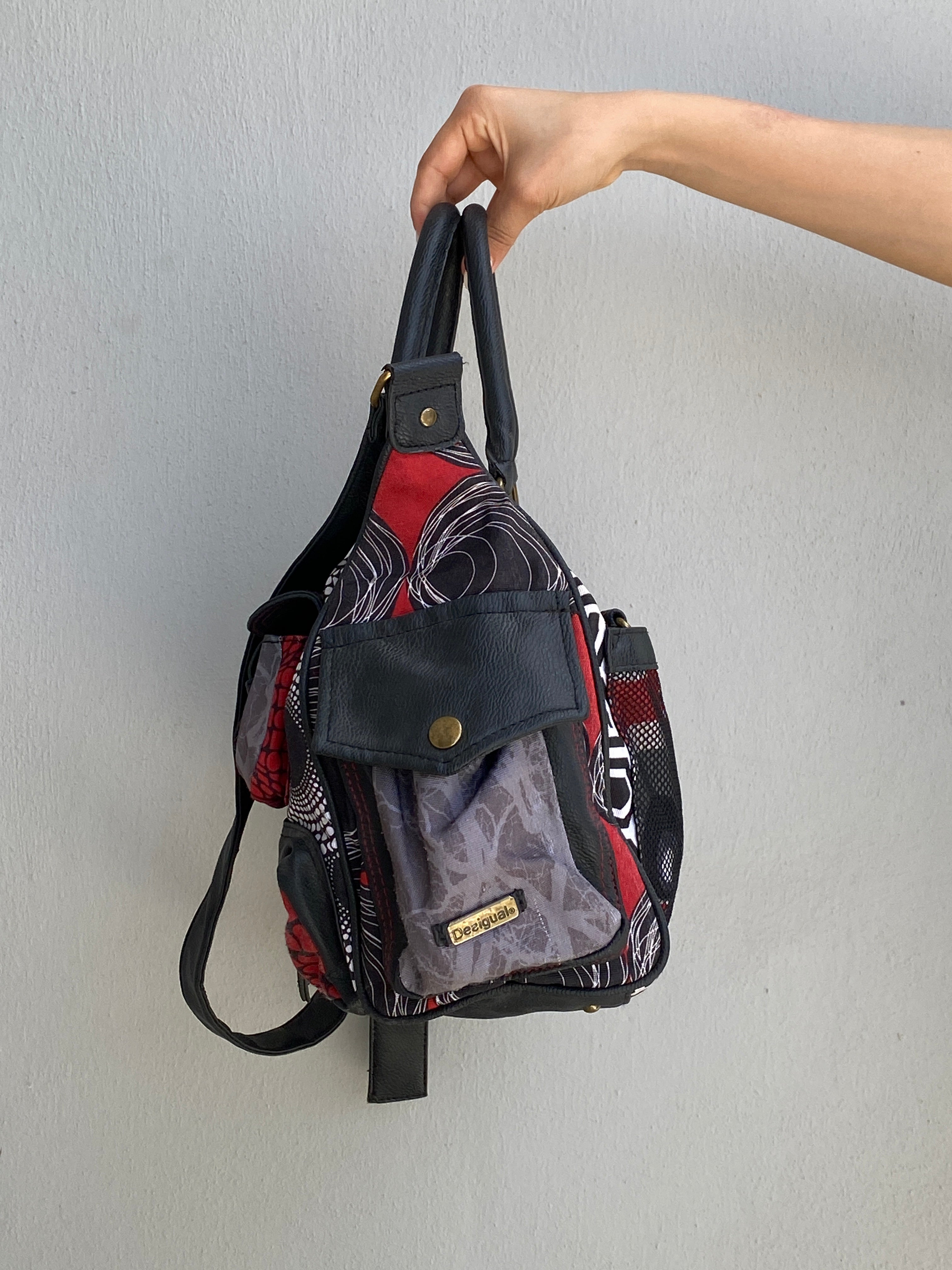 Vintage Y2K Desigual Patchwork Print Multi Pocket Shoulder Bag Boho Graphic Tote