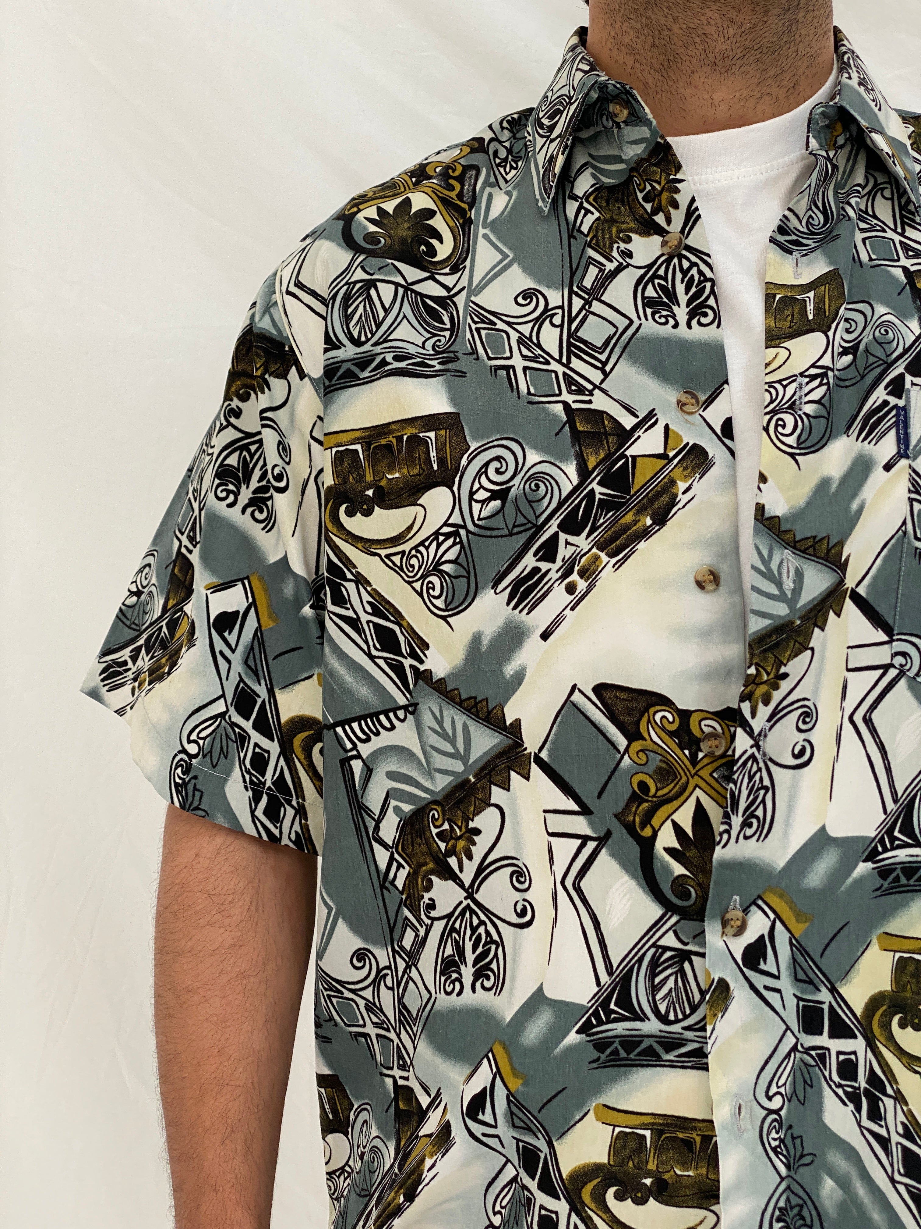 Vintage Valentine Italy Style Abstract Printed Short Sleeve Shirt – M