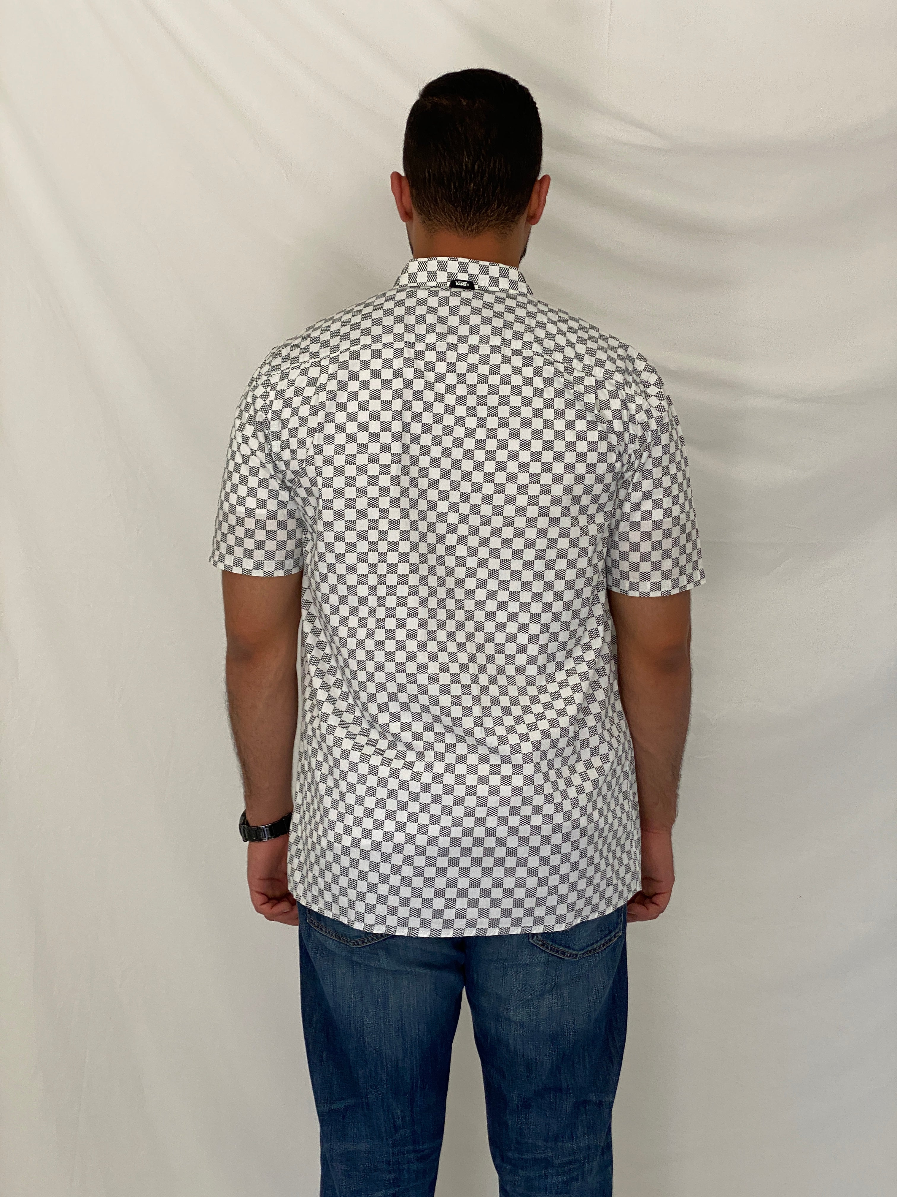Vans Black White Checkerboard Men’s Cotton Short Sleeve Shirt – L