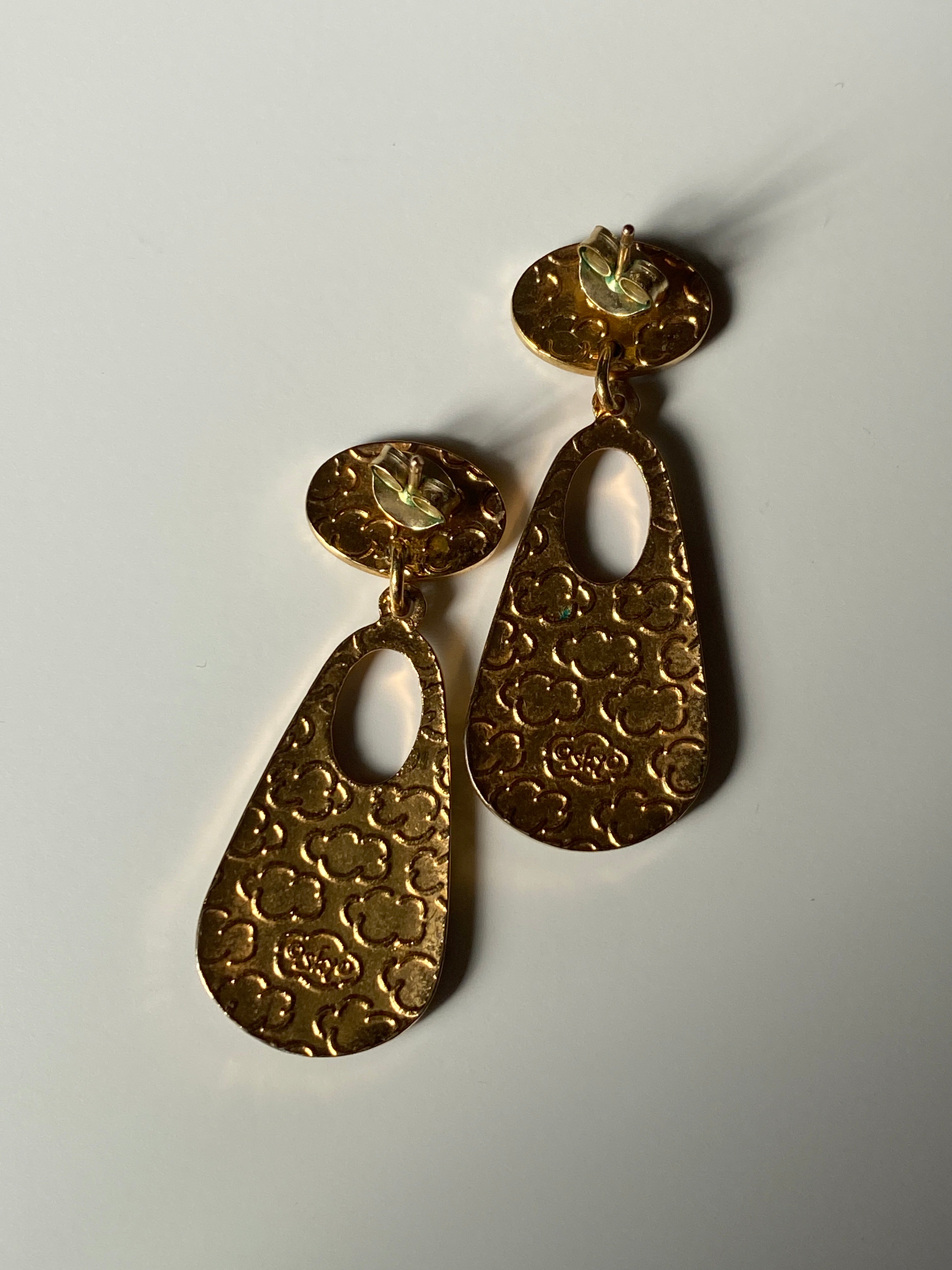 Vintage Isle of Skye Art Deco Enamel Drop Earrings - Gold Tone Celtic Design