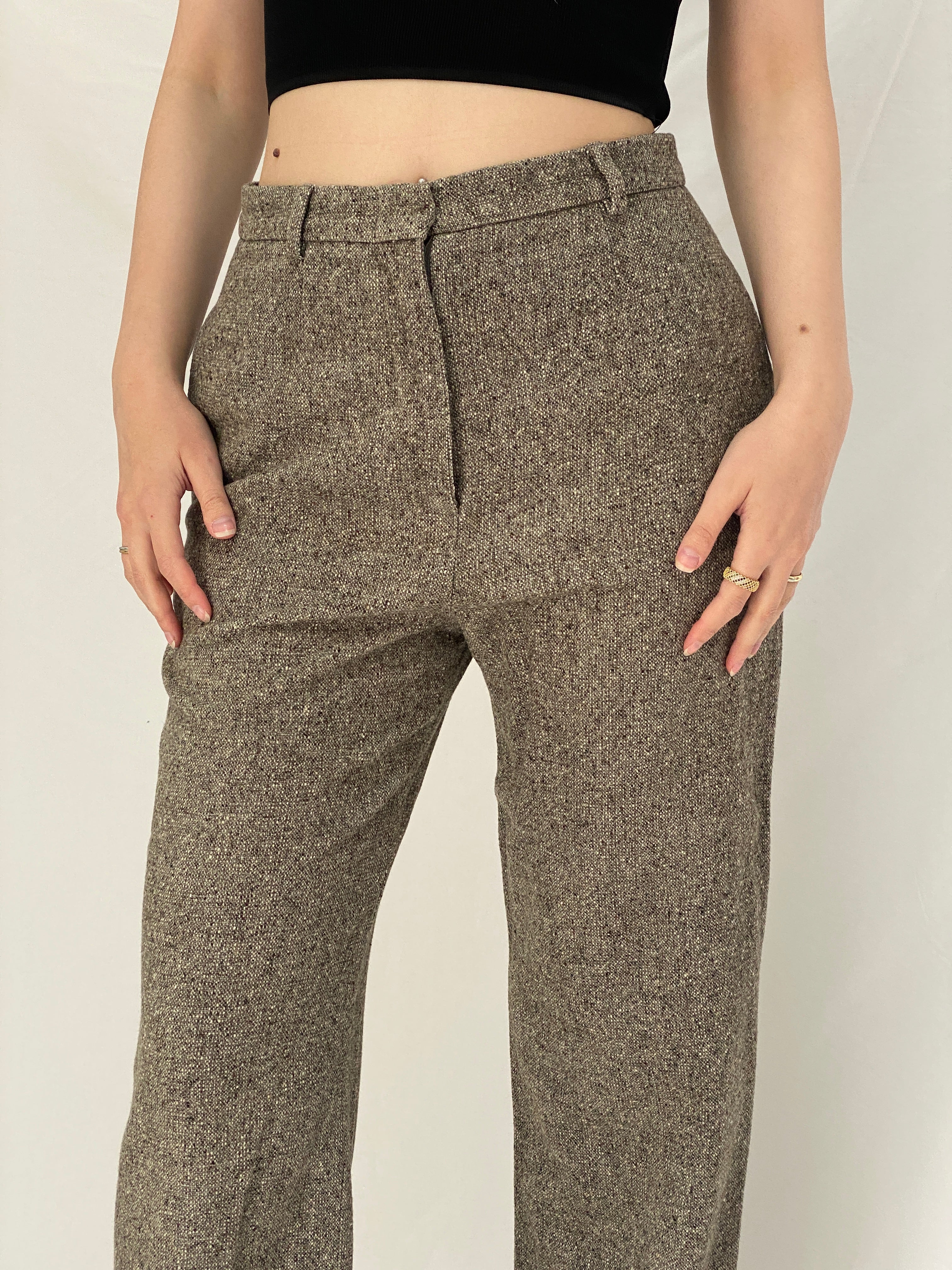 Vintage Max Mara Brown Wool Silk Tailored Trousers High Waist Winter Office Pants - M