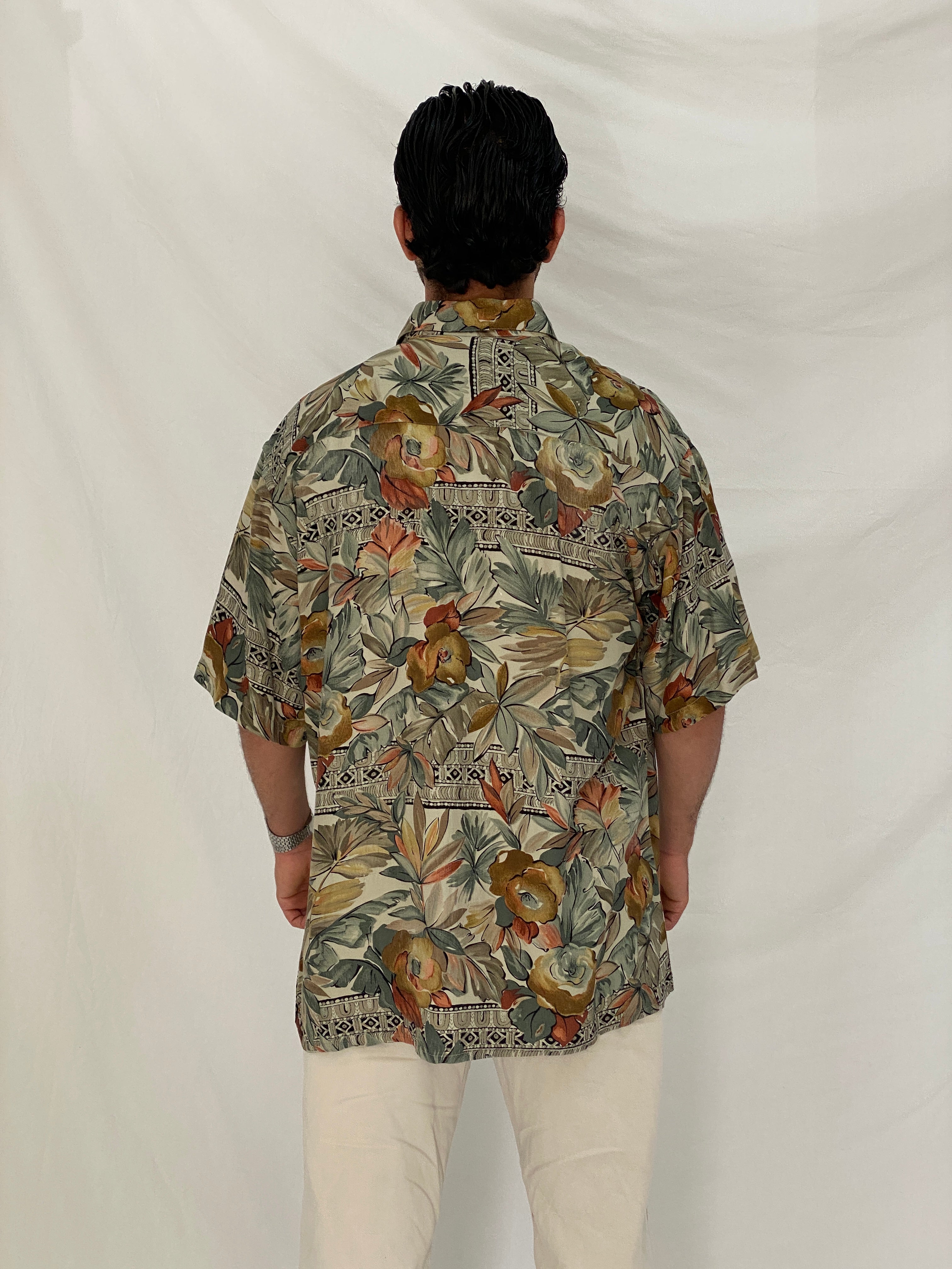 Vintage Burma Bibas Earth Tone Tropical Rayon Shirt – L