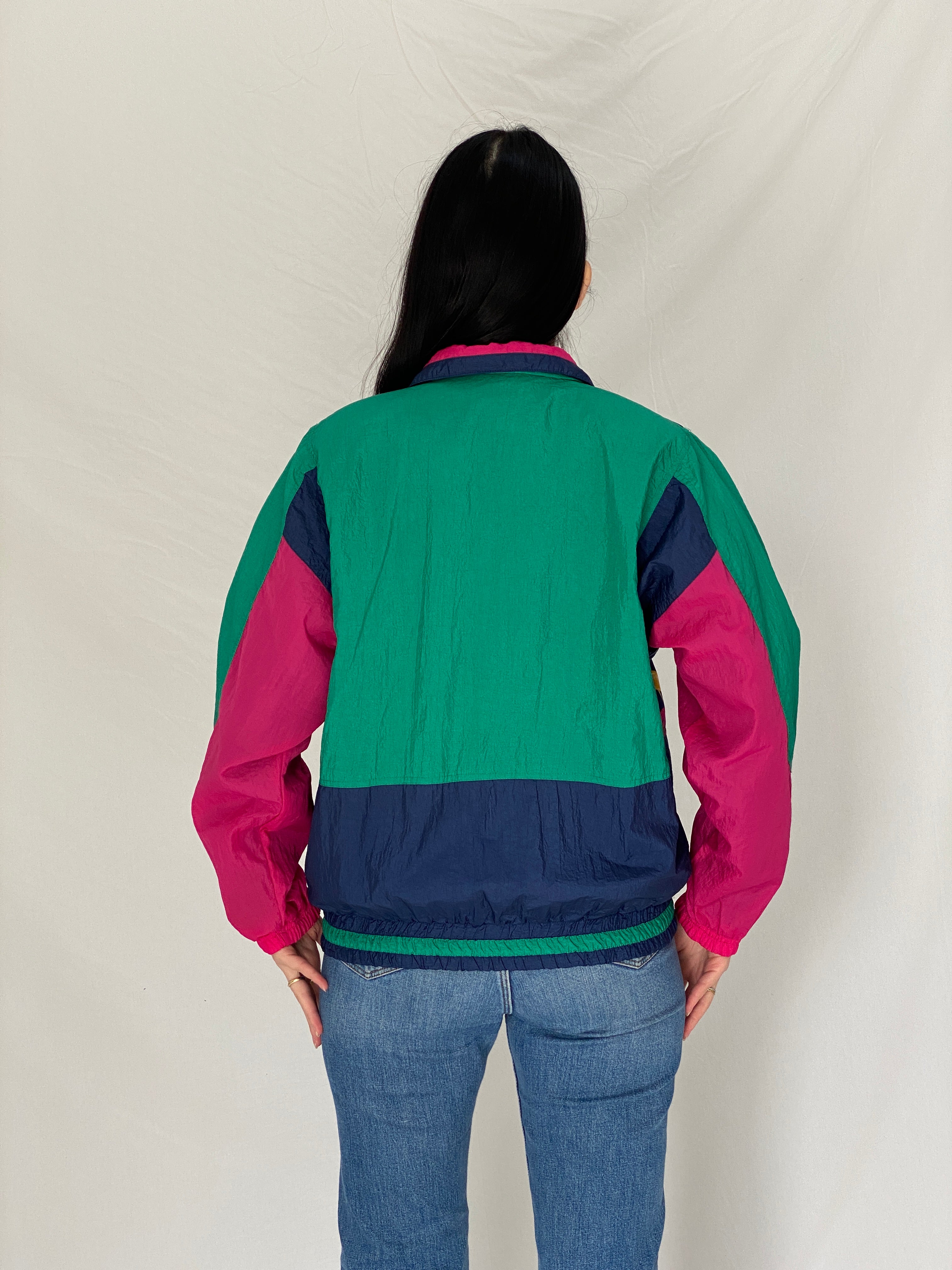 Vintage 90s Active Club Colorblock Windbreaker Track Jacket Navy Pink Green Sports Jacket - S