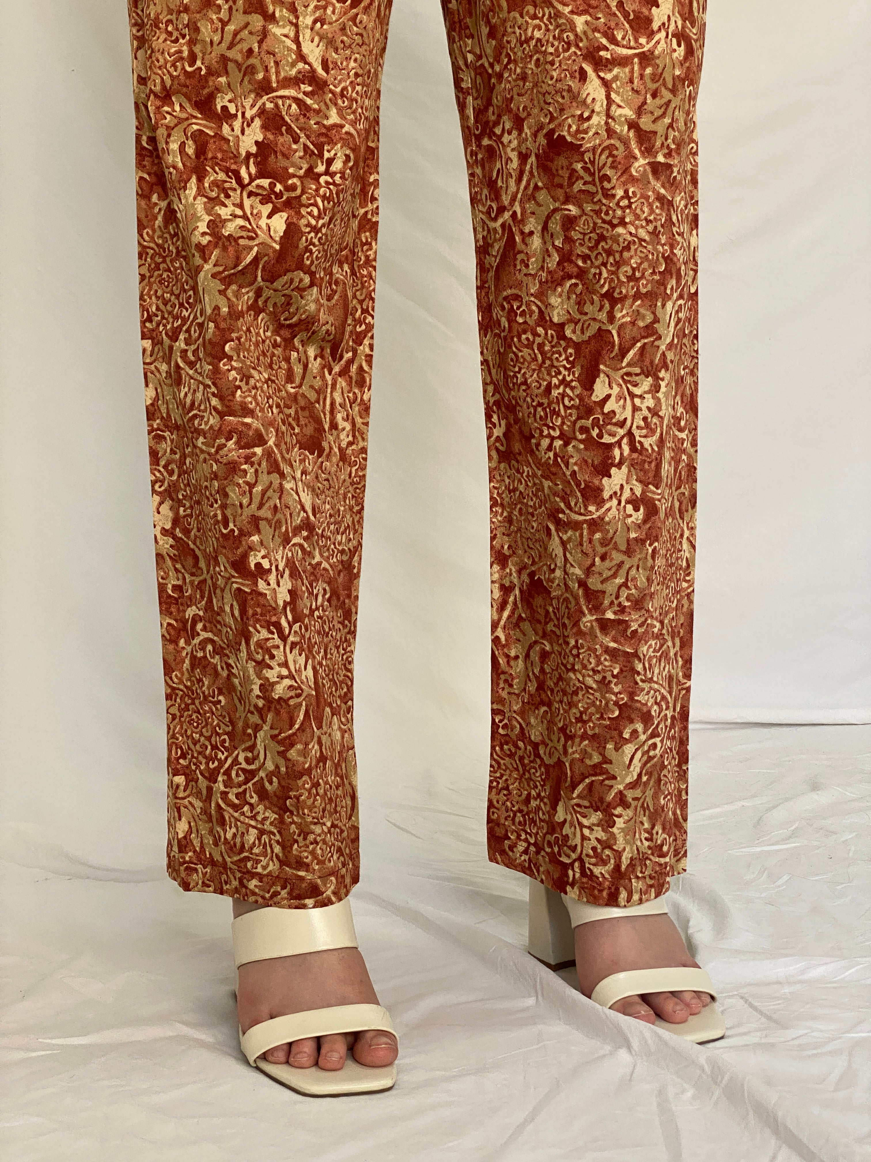 Vintage Peruvian Connection Rust & Cream Baroque Print Cotton Pants – M