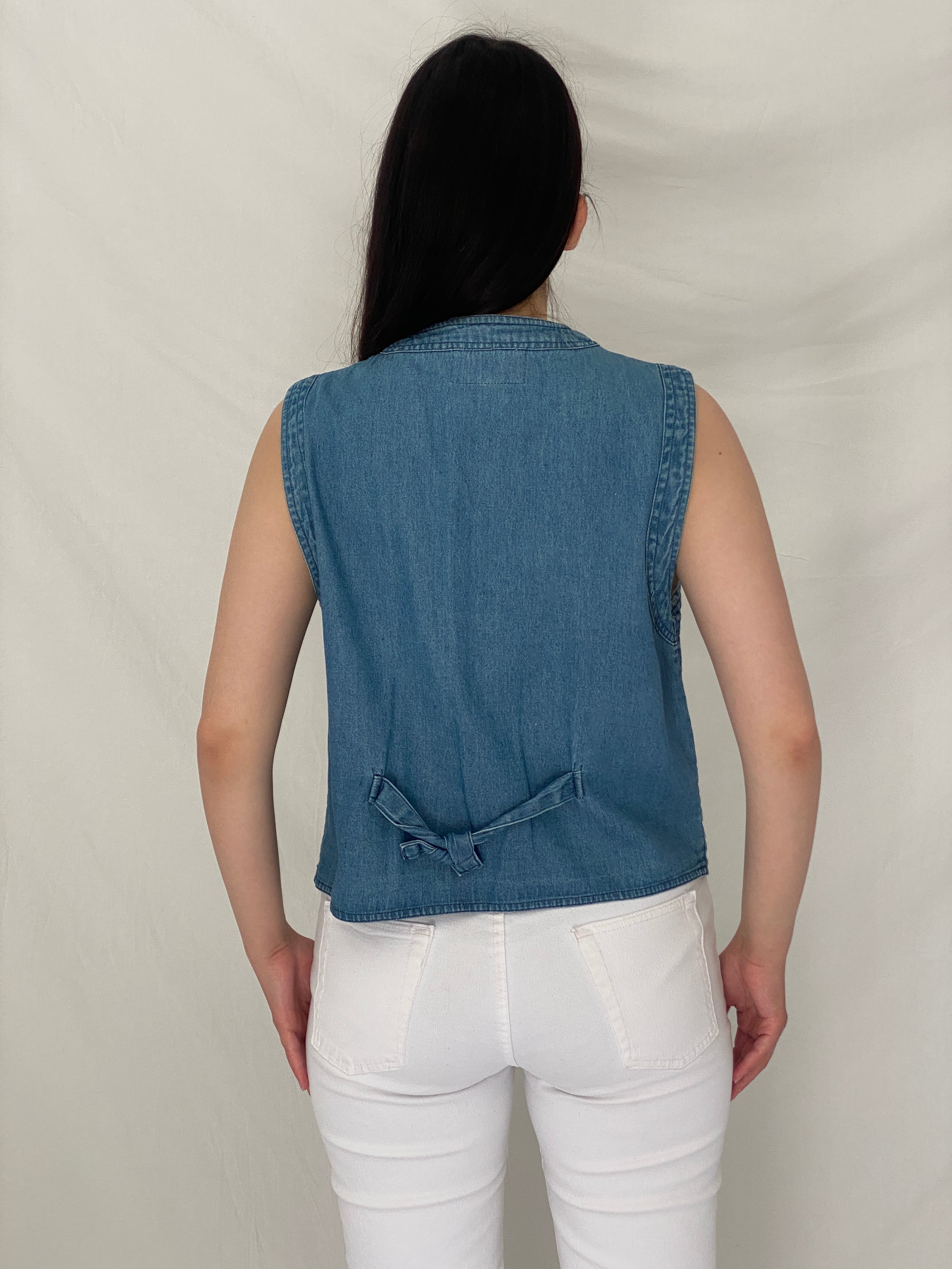 Vintage New Direction 90s Floral Tapestry Denim Vest Zip Up Waistcoat – L