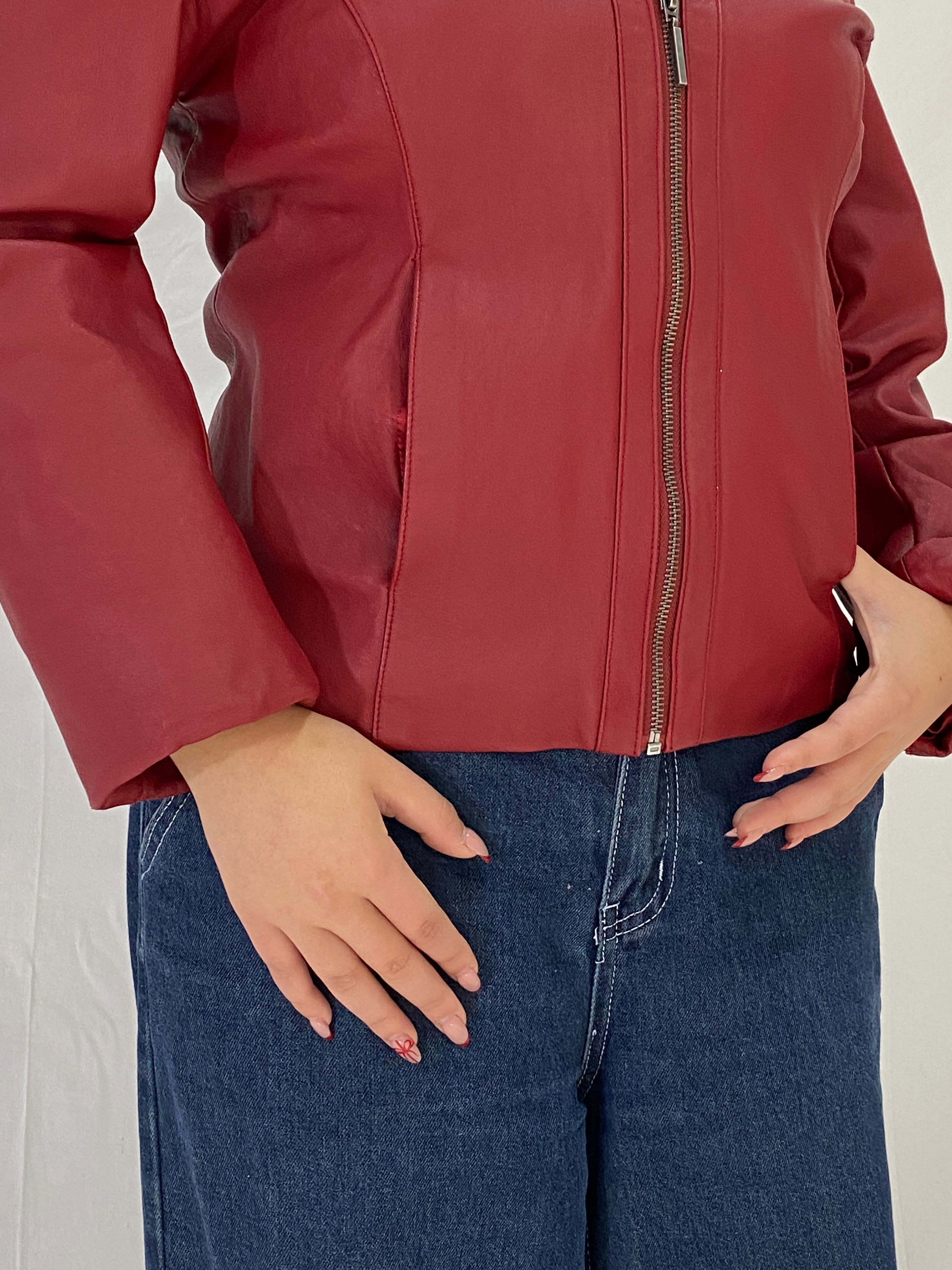 Vintage Adler Collection Burgundy Genuine Leather Zip-Up Jacket Tailored Women’s Leather Jacket – L