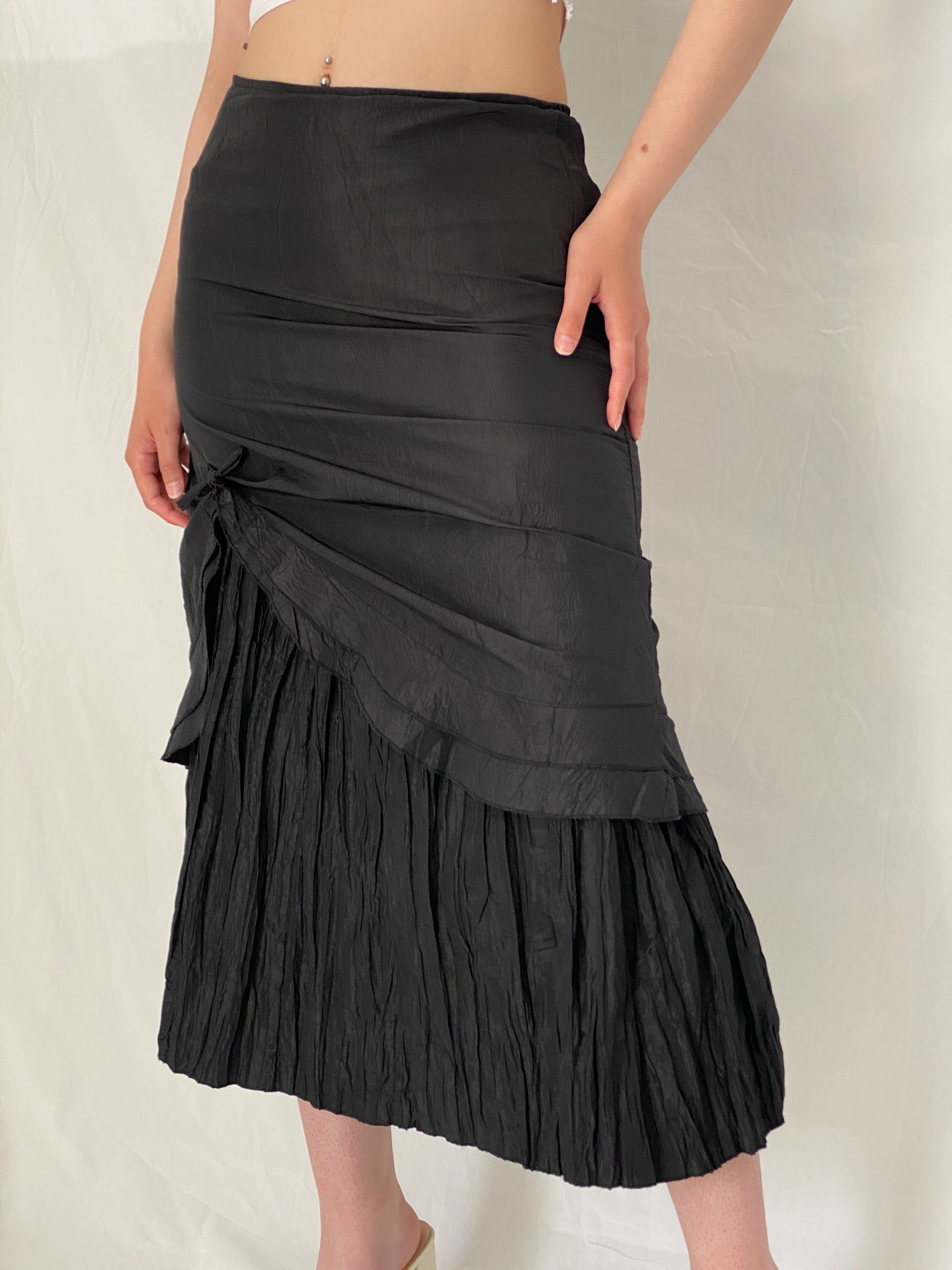 Vintage TANDEM Paris Black Pleated Goth Whimsy Maxi Skirt – M