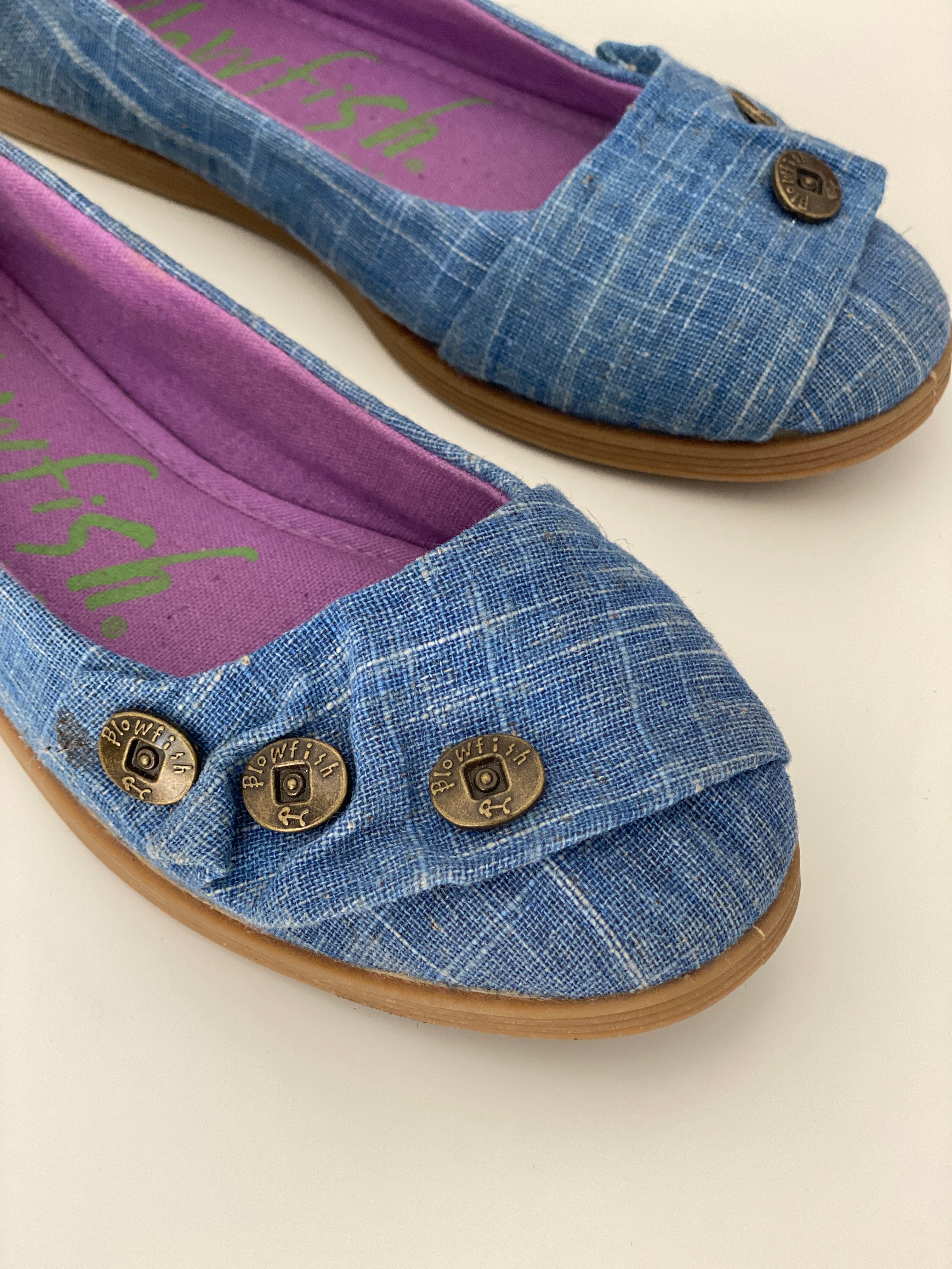 Vintage Y2K Blowfish Malibu Blue Denim Button Ballet Flats - 36.5 EU