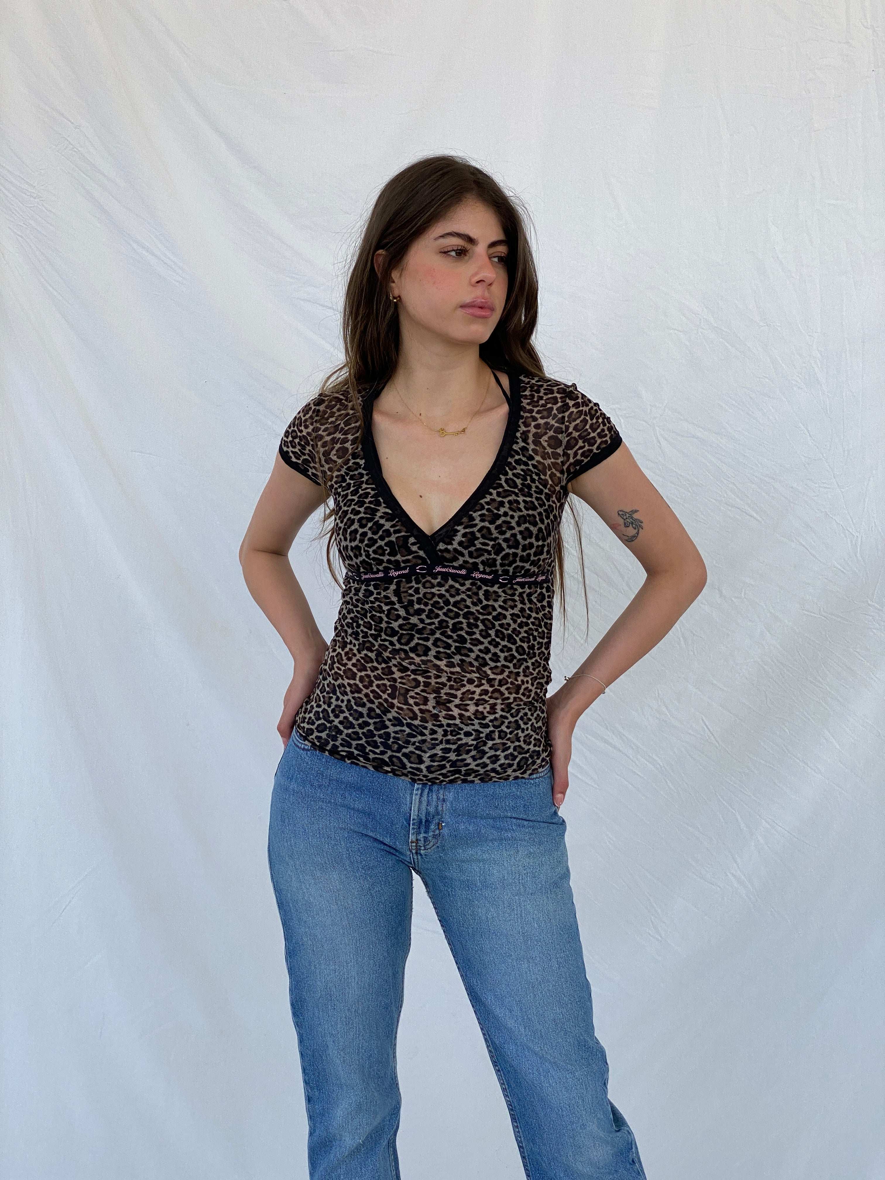 90s/00s Just Cavalli Legend Underwear Sheer Top - S - Balagan Vintage Half Sleeve Top 00s, 90s, animal print, Mira, NEW IN, rare vintage, sheer