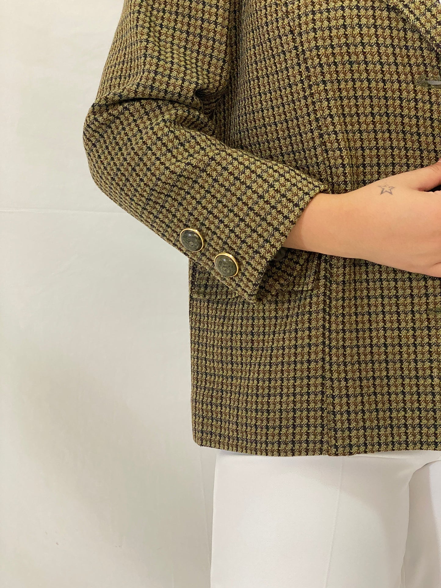 Vintage Alta Costura Olive Green Houndstooth Office Blazer - L