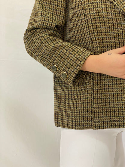 Vintage Alta Costura Olive Green Houndstooth Office Blazer - L