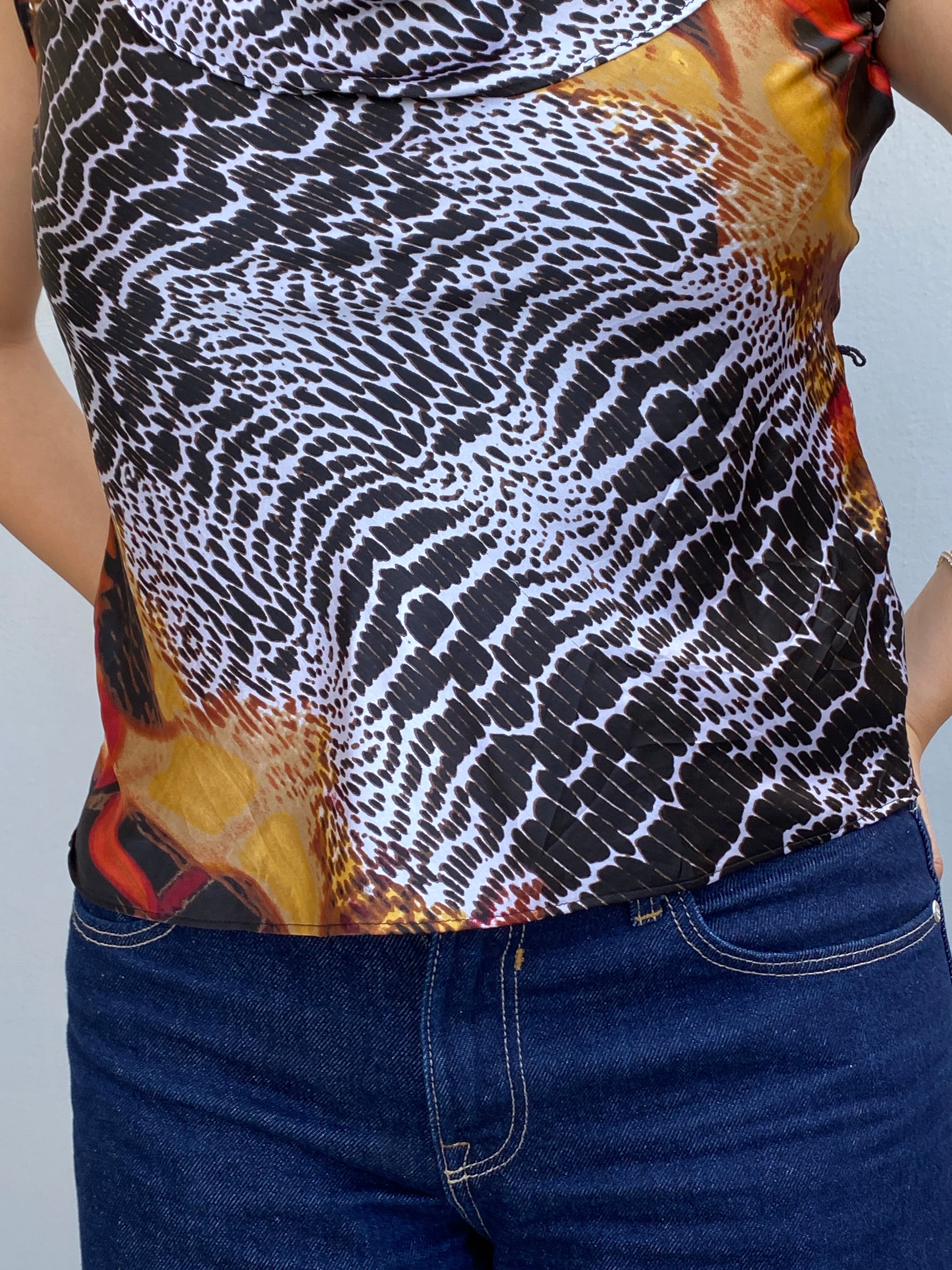 Y2K Worthington Animal Print Cowl Neck Sleeveless Top Brown – S