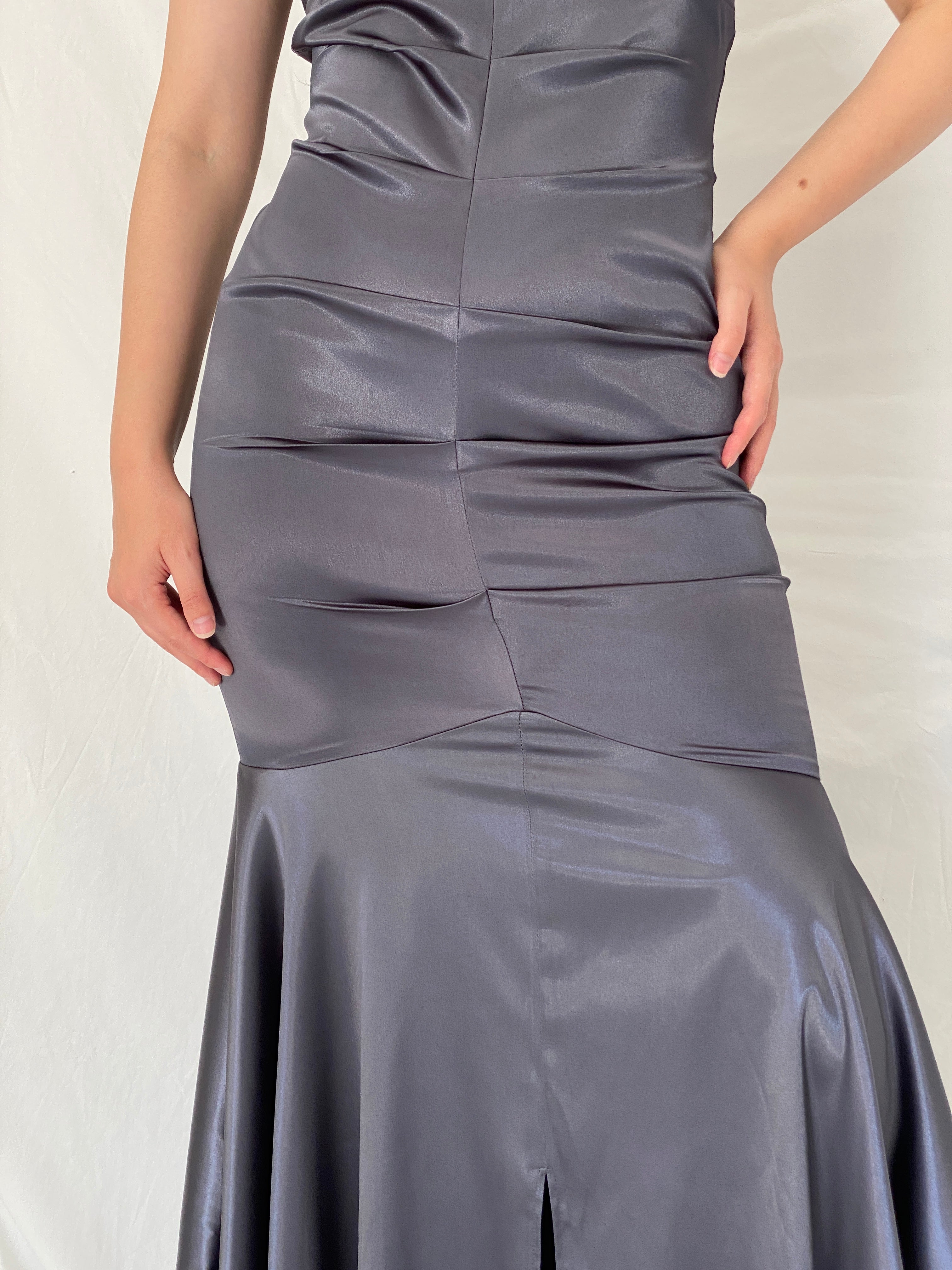 Vintage Y2K Jump Apparel by Wendye Chaitin Charcoal Satin Mermaid Evening Gown - M
